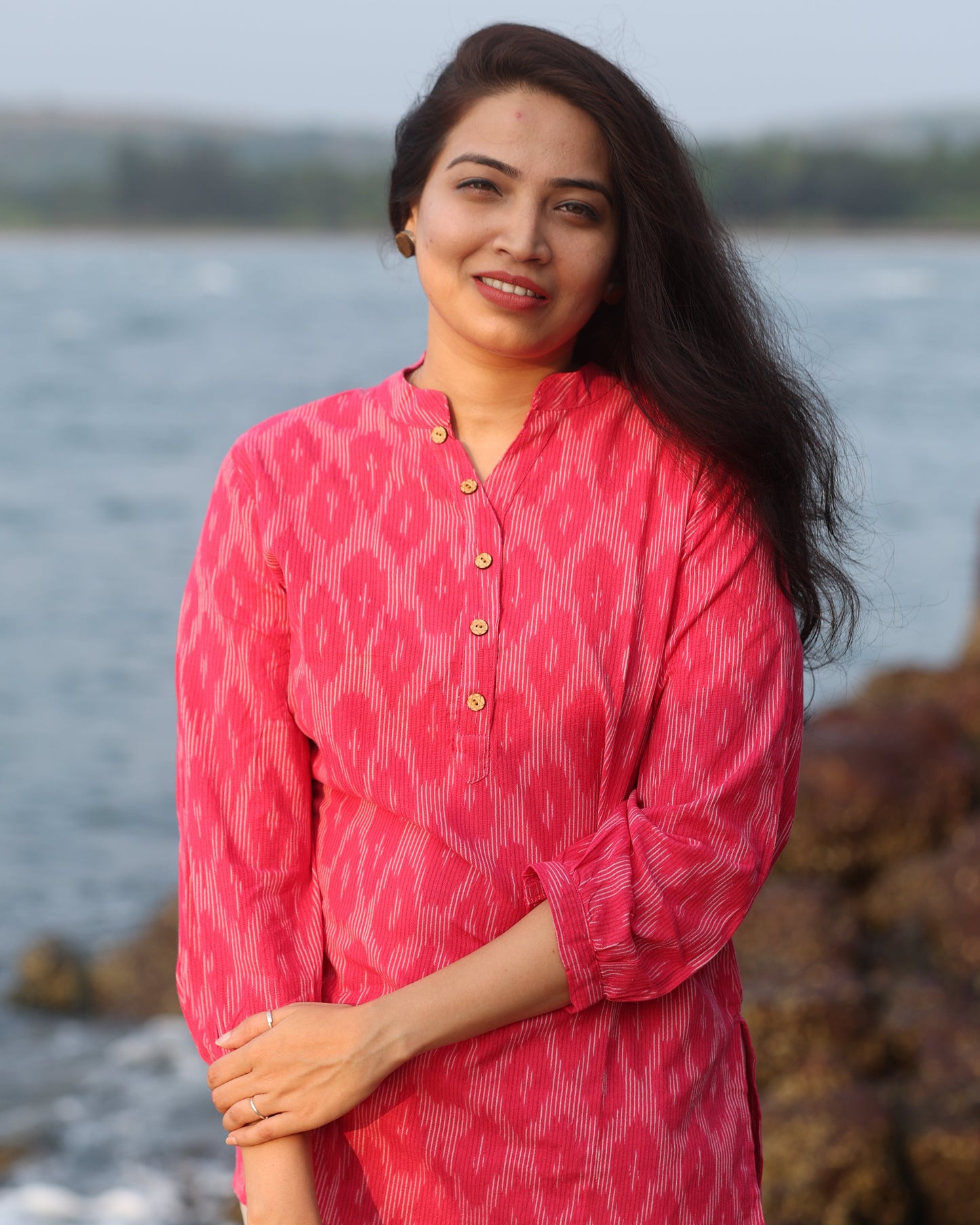 Pink Ikkat Short Kurta