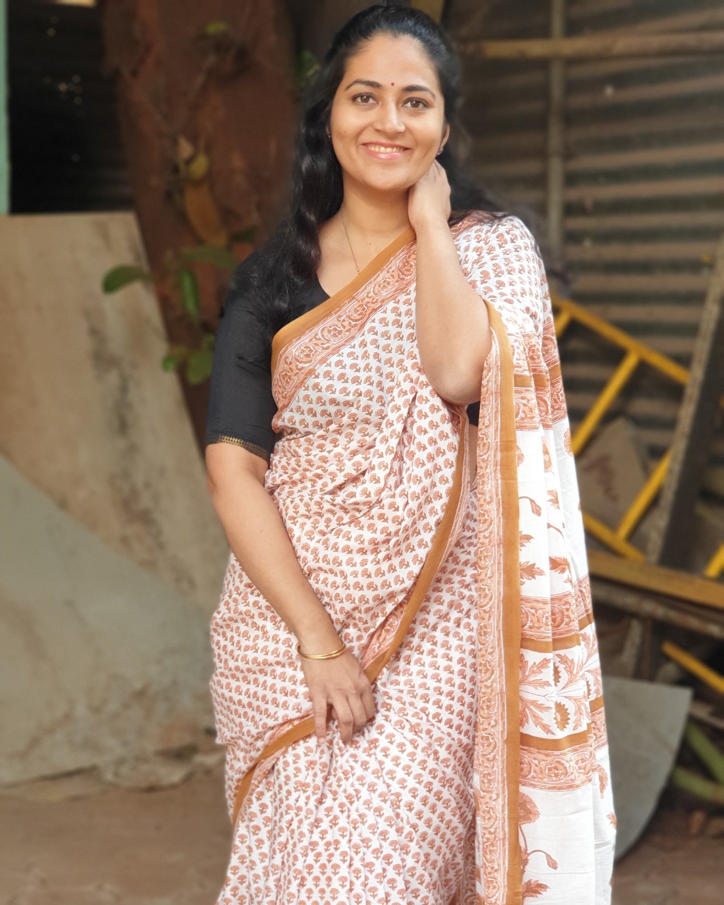 Tawny Block Printed Cotton Saree