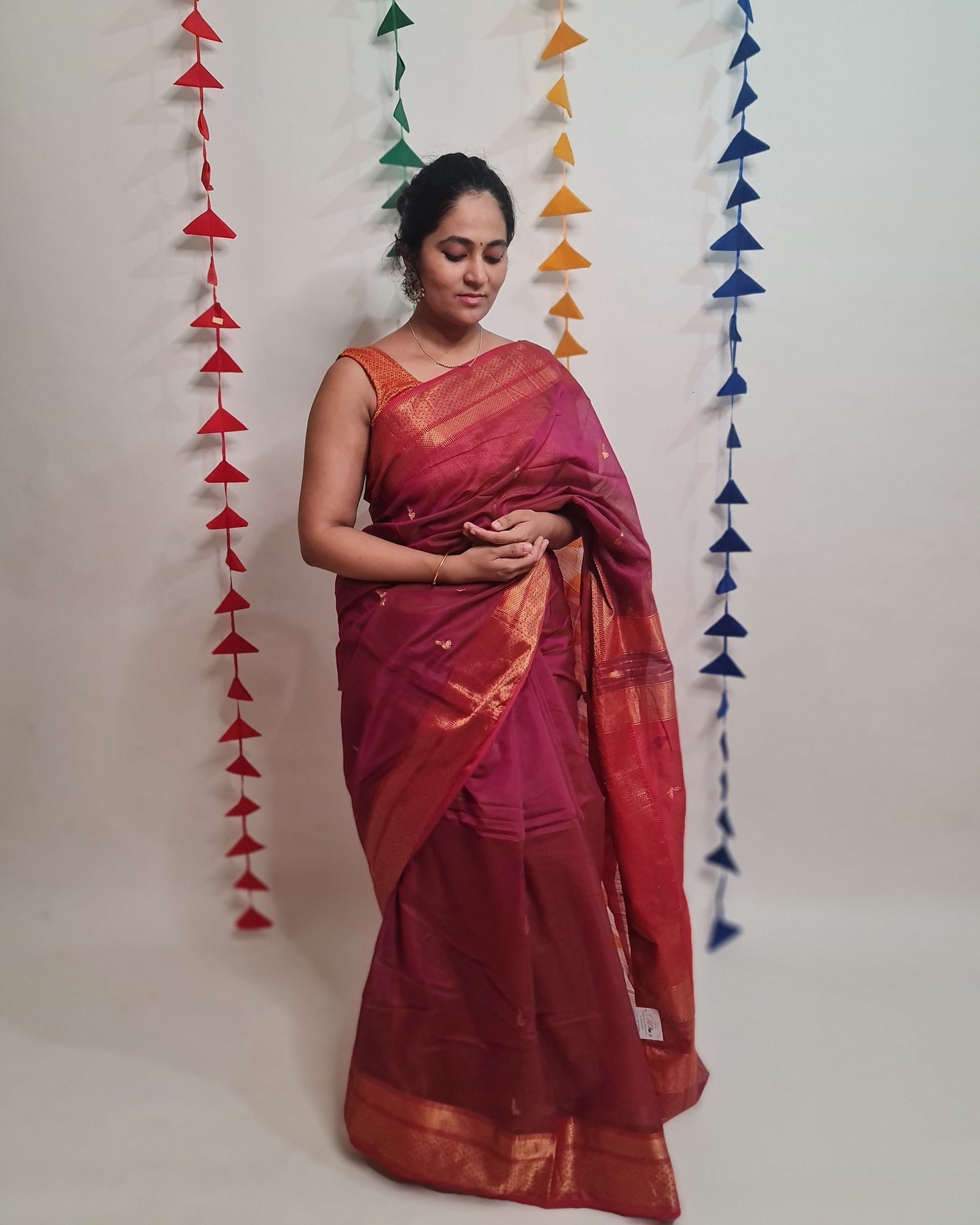 Dark Pink Maheshwari Saree