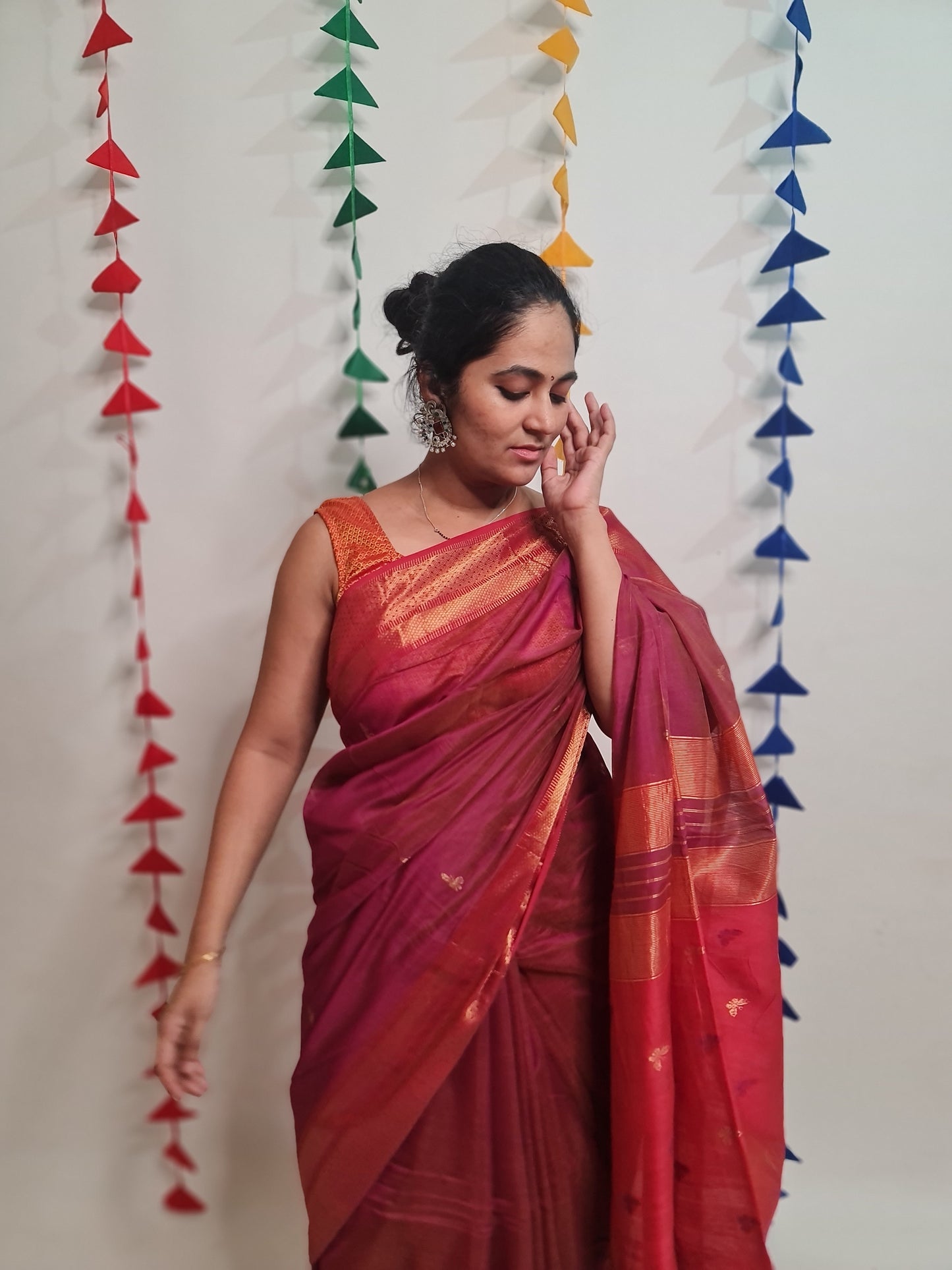 Dark Pink Maheshwari Saree