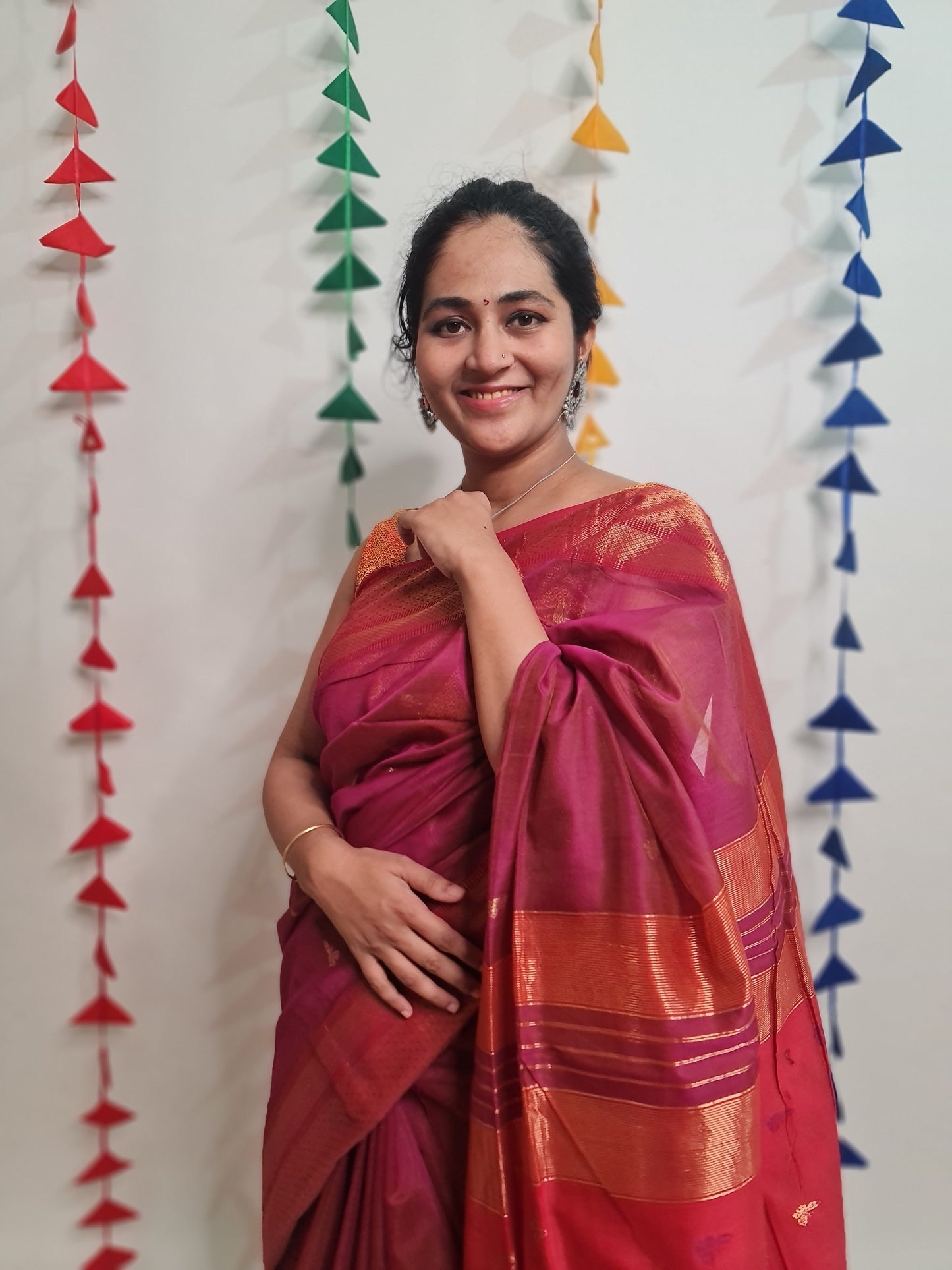 Dark Pink Maheshwari Saree