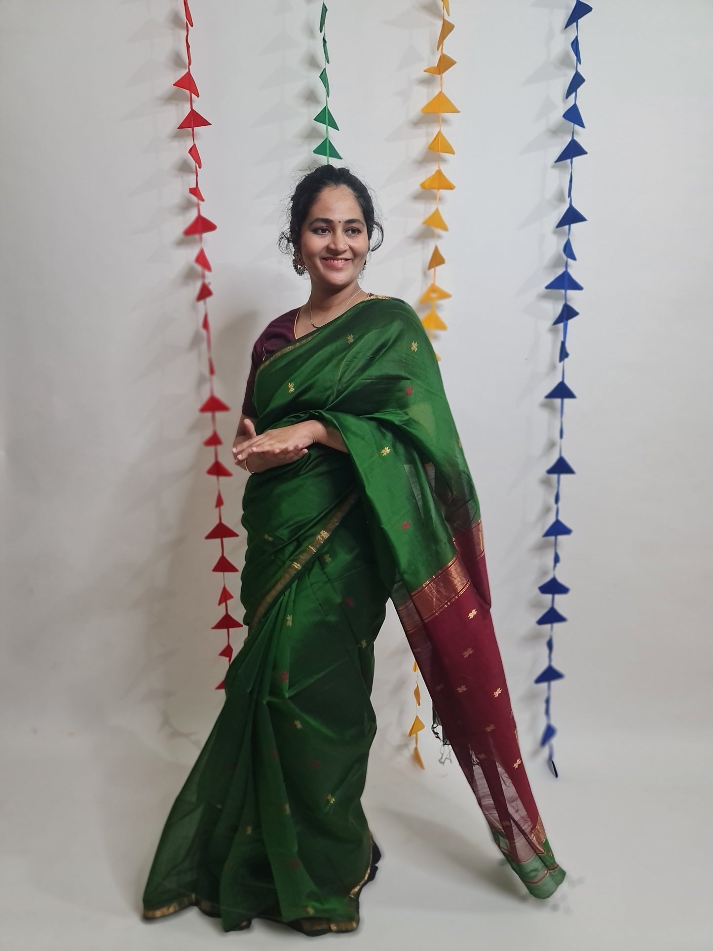 Forest Green Maheshwari Saree