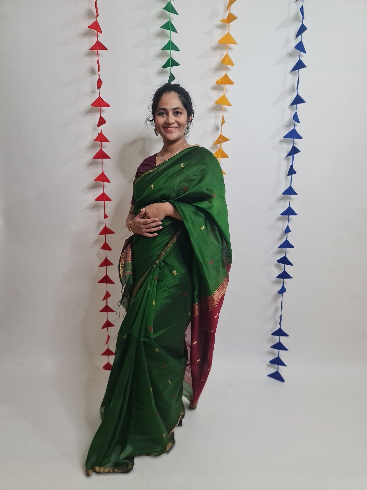 Forest Green Maheshwari Saree