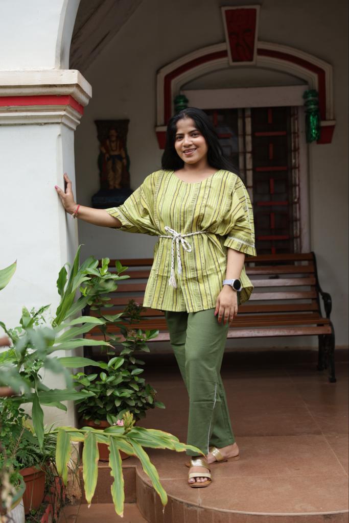 Light Green Block Printed Cotton Old-Money Co Ord Set