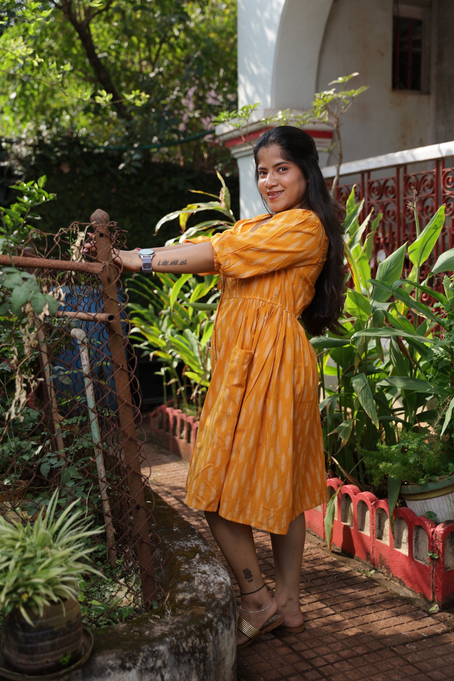 Saffron Yellow short Ikkat Dress