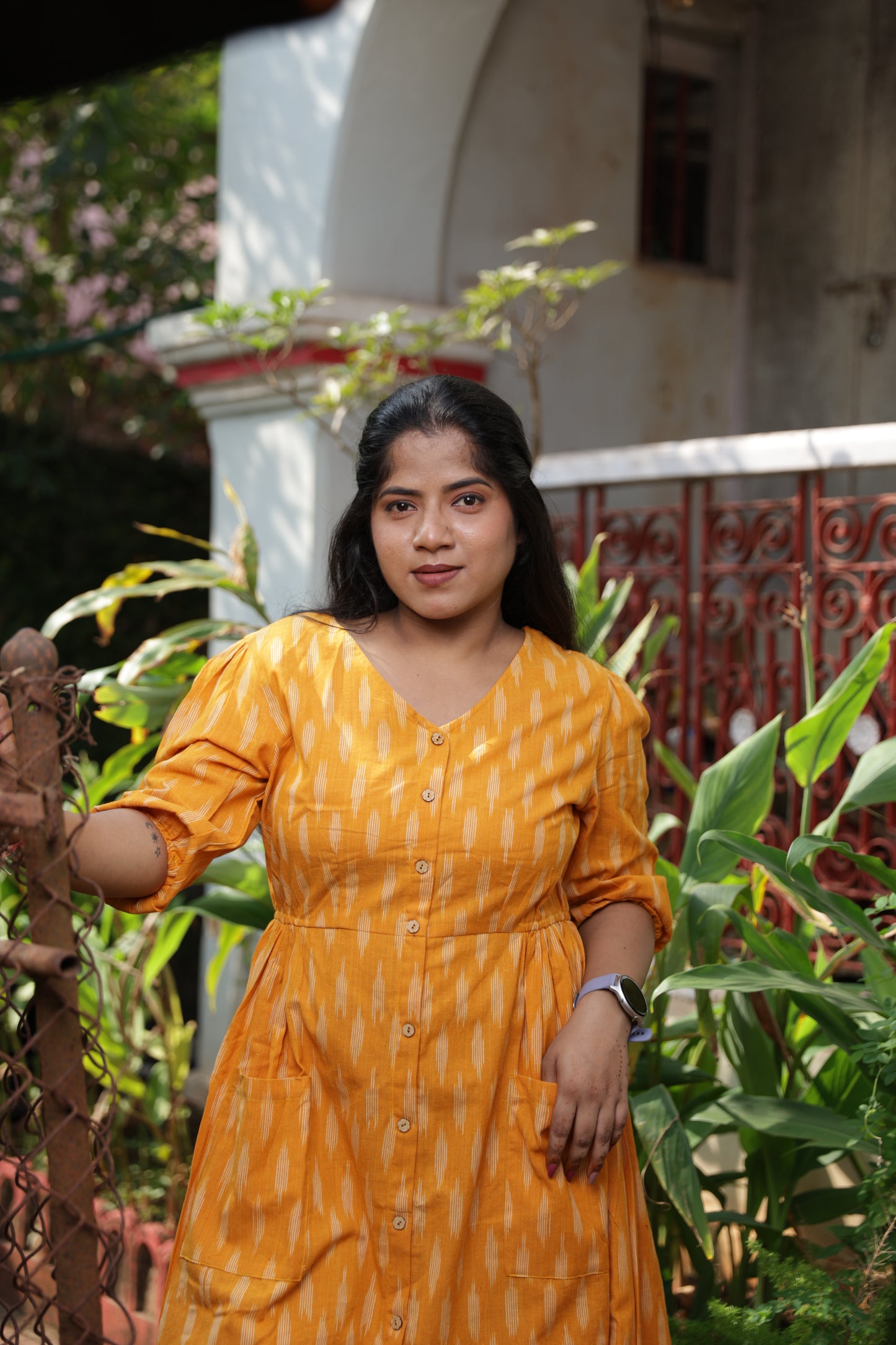 Saffron Yellow short Ikkat Dress