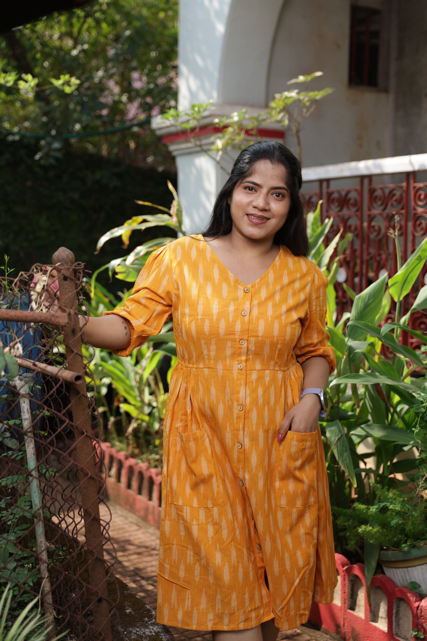 Saffron Yellow short Ikkat Dress