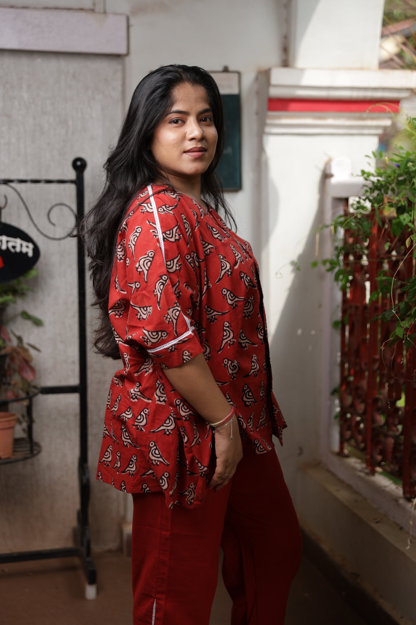 Maroon Block Printed Cotton Old-Money Co-ord Set
