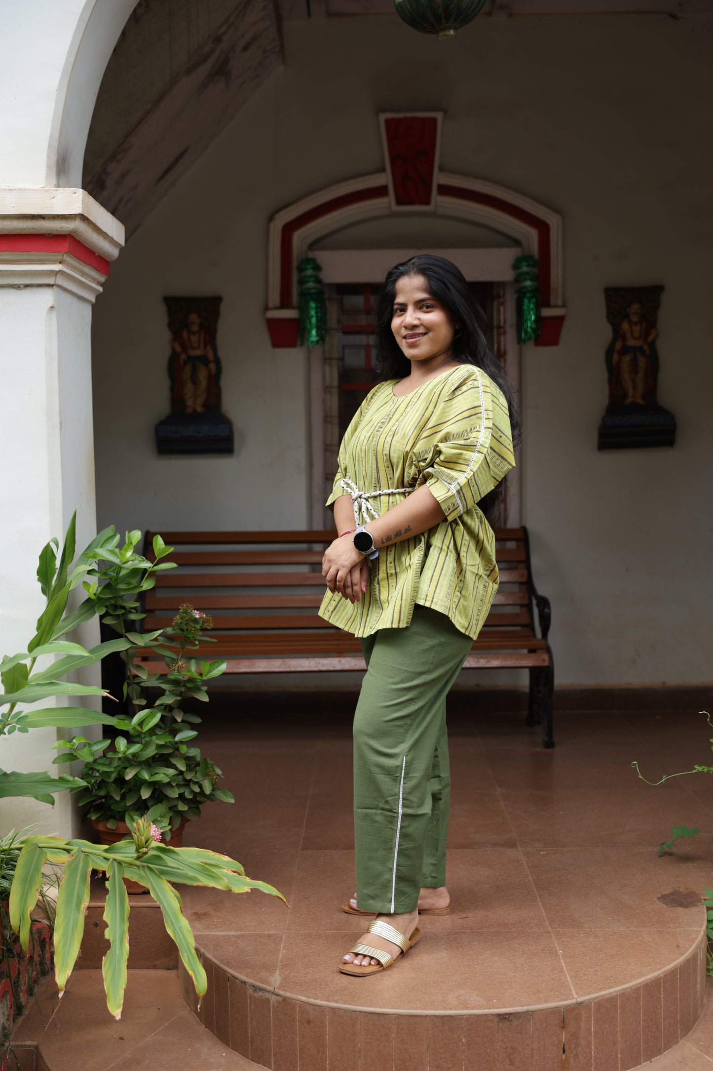 Light Green Block Printed Cotton Old-Money Co Ord Set