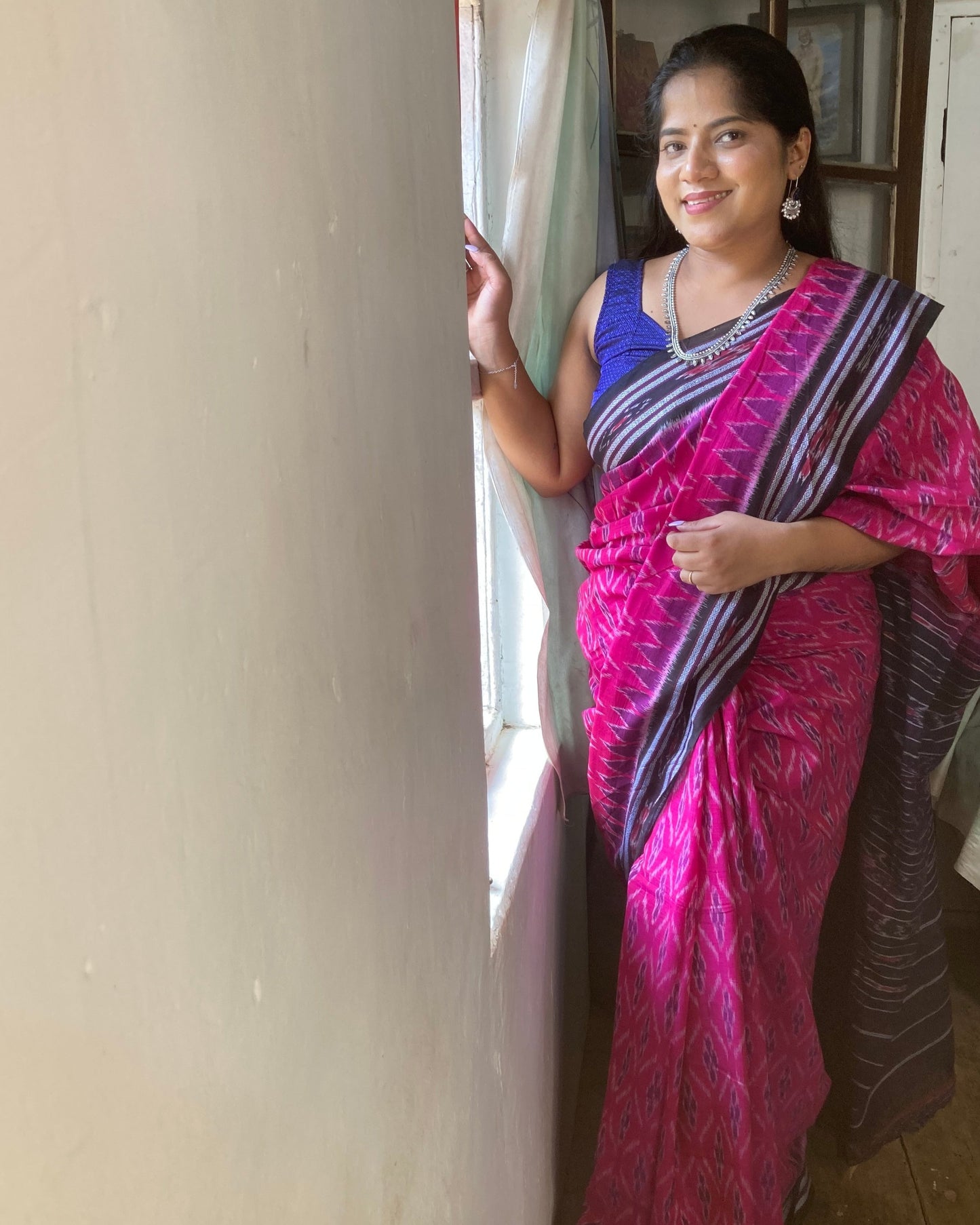 Cherry Pink Sambalpuri Ikkat saree