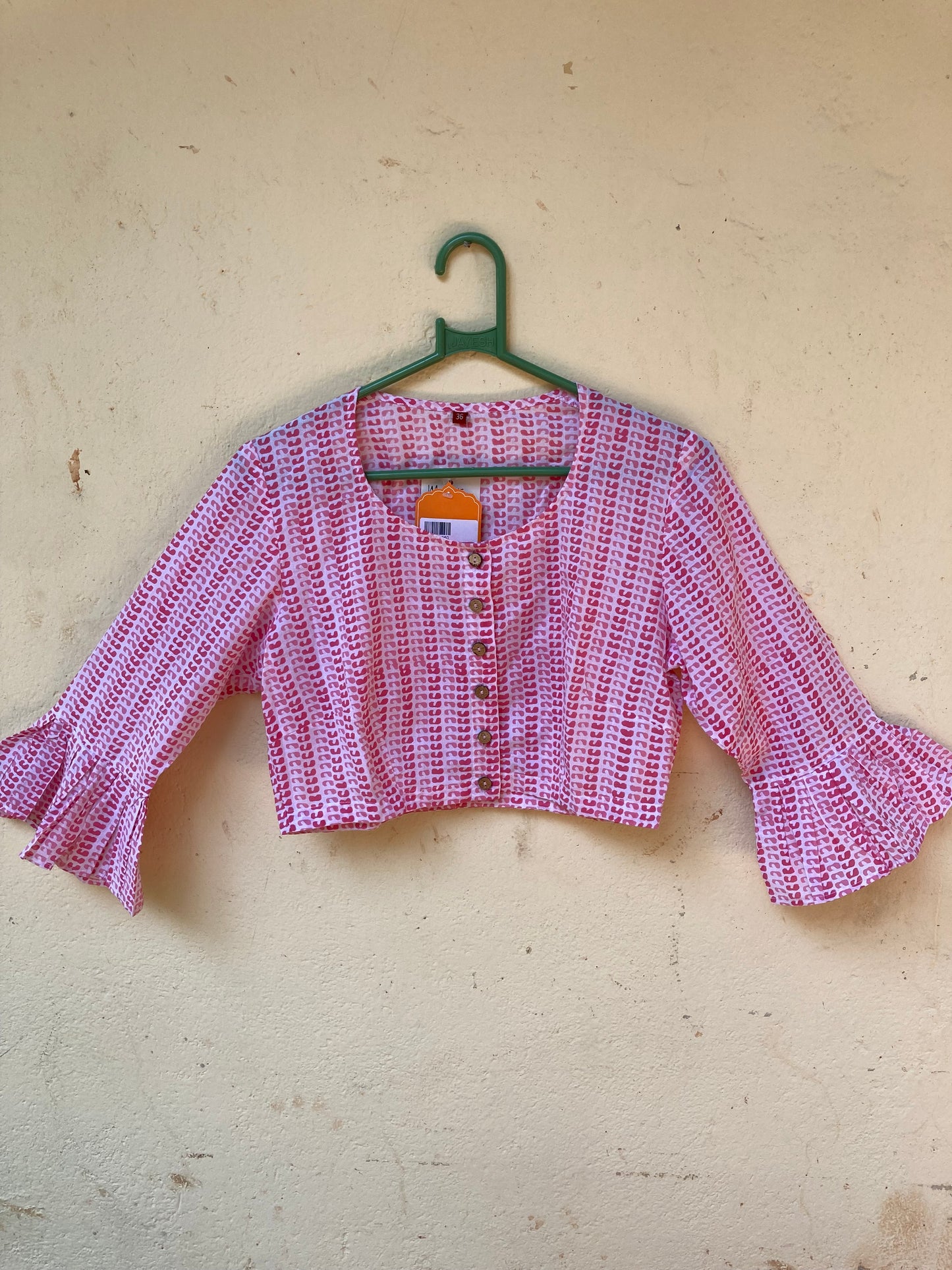 Blush Pink Handblock Printed Cottron Blouse