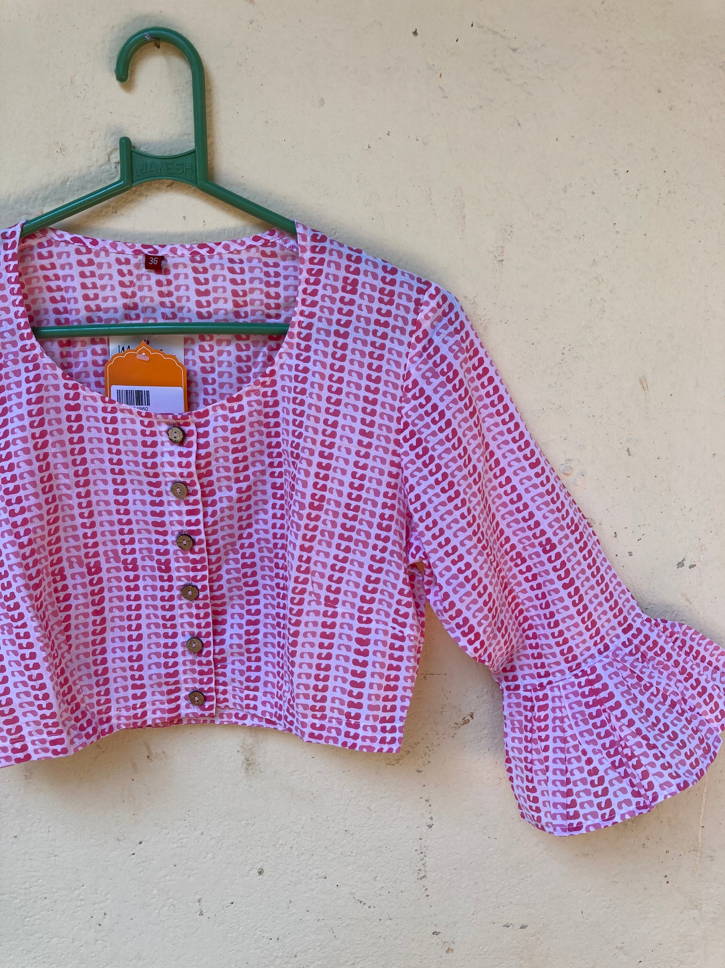 Blush Pink Handblock Printed Cottron Blouse