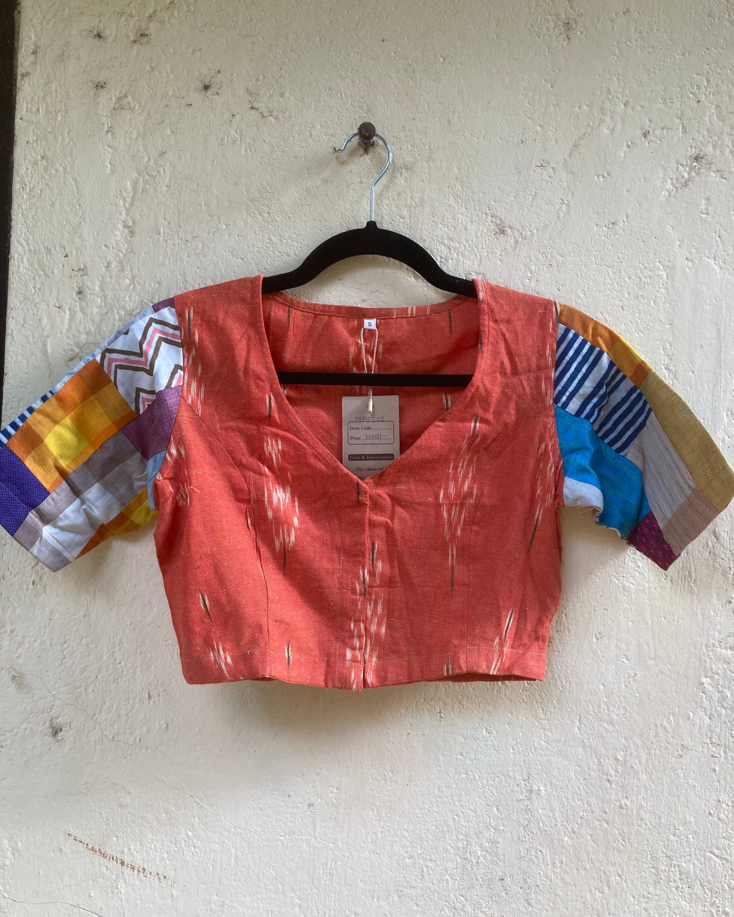 Orange Ikkat Patchwork Blouse