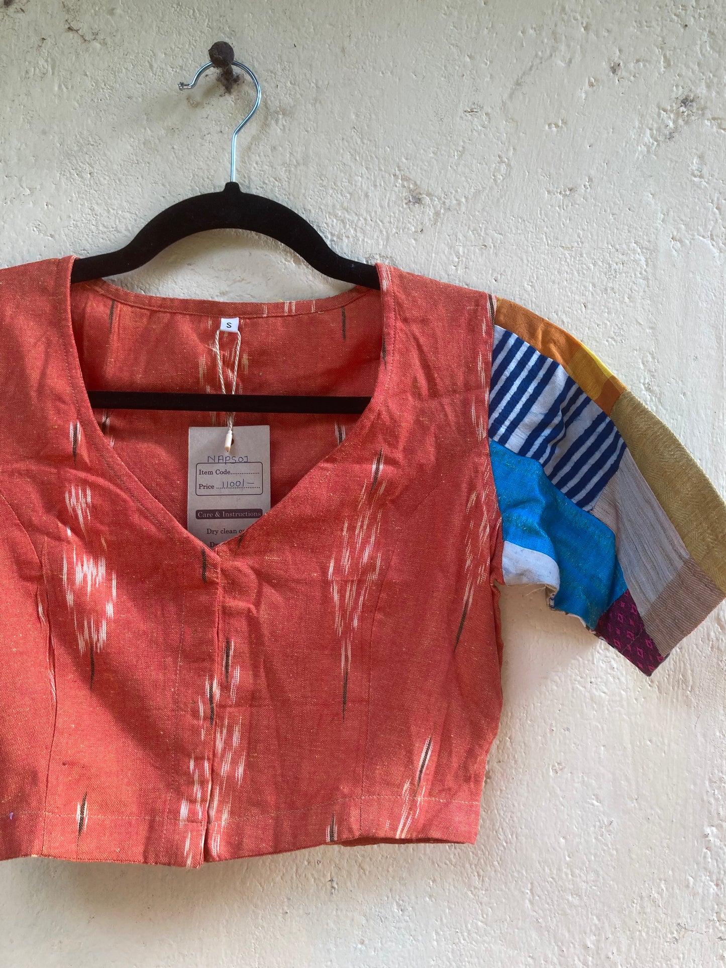 Orange Ikkat Patchwork Blouse