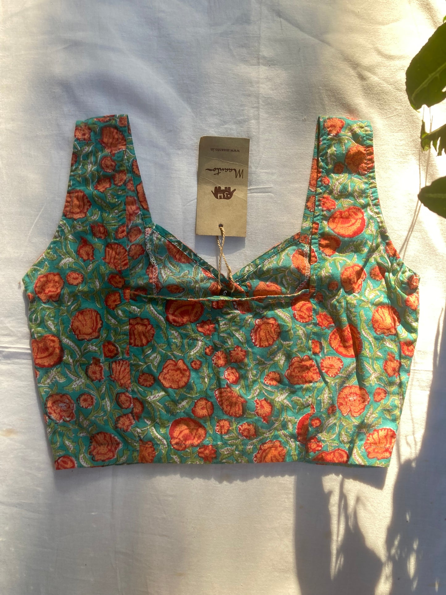 Light Green Block Printed Cotton Blouse