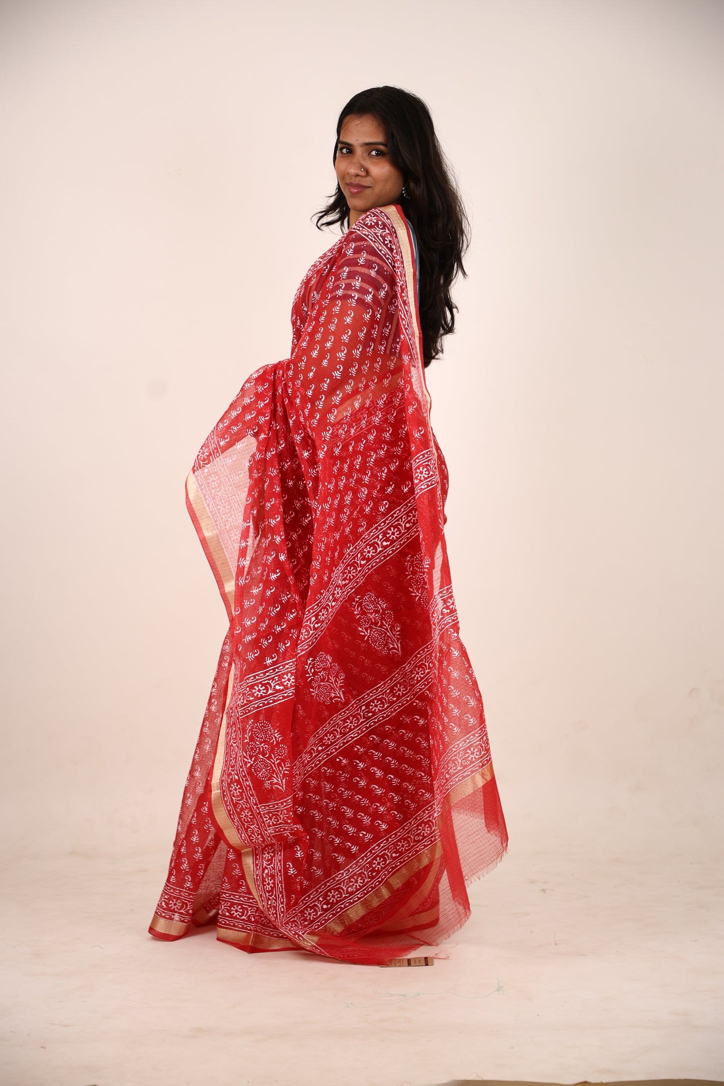 Red Kota Doria Saree