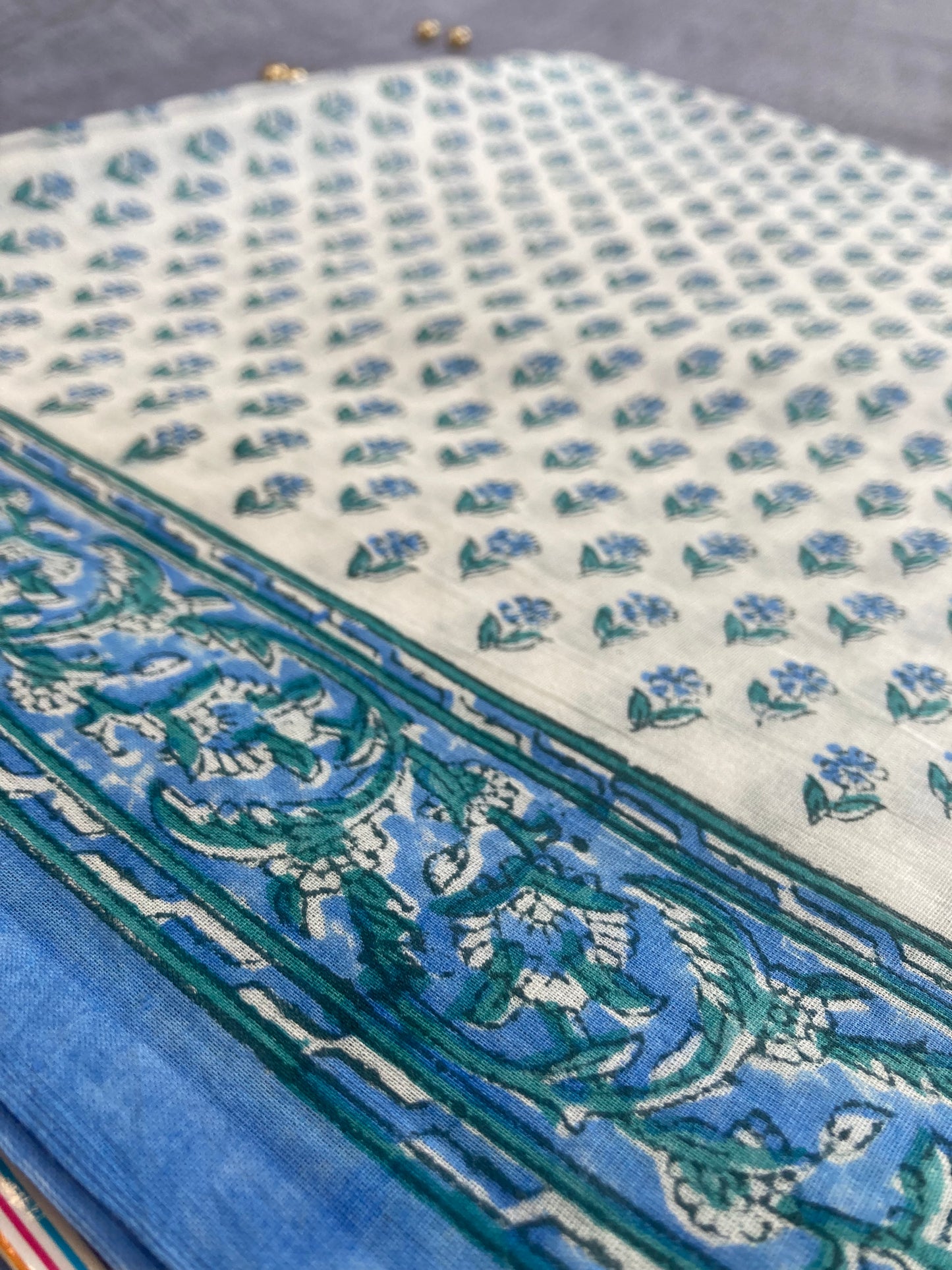 White Block Printed Cotton Saree