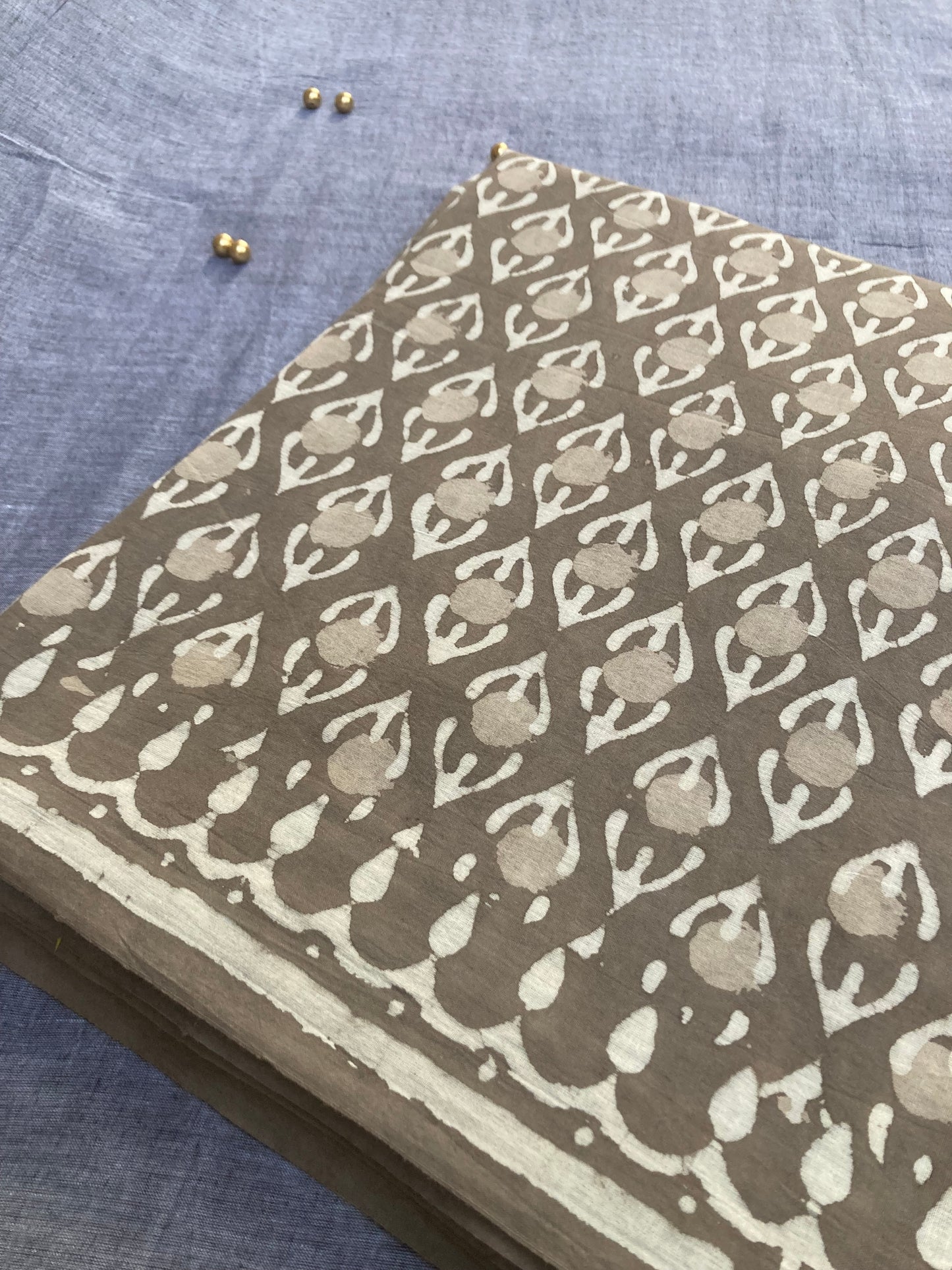 Gray Block Printed Cotton Saree