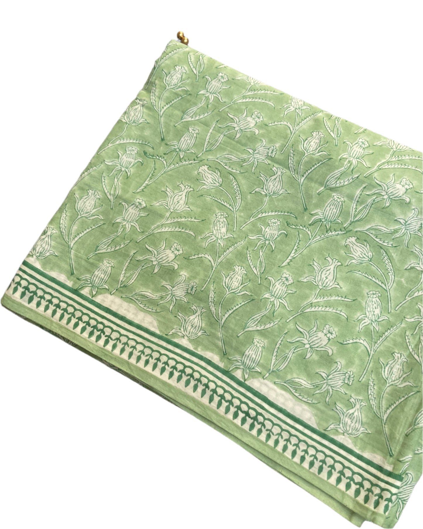 Pastel Green Block Printed Cotton Saree