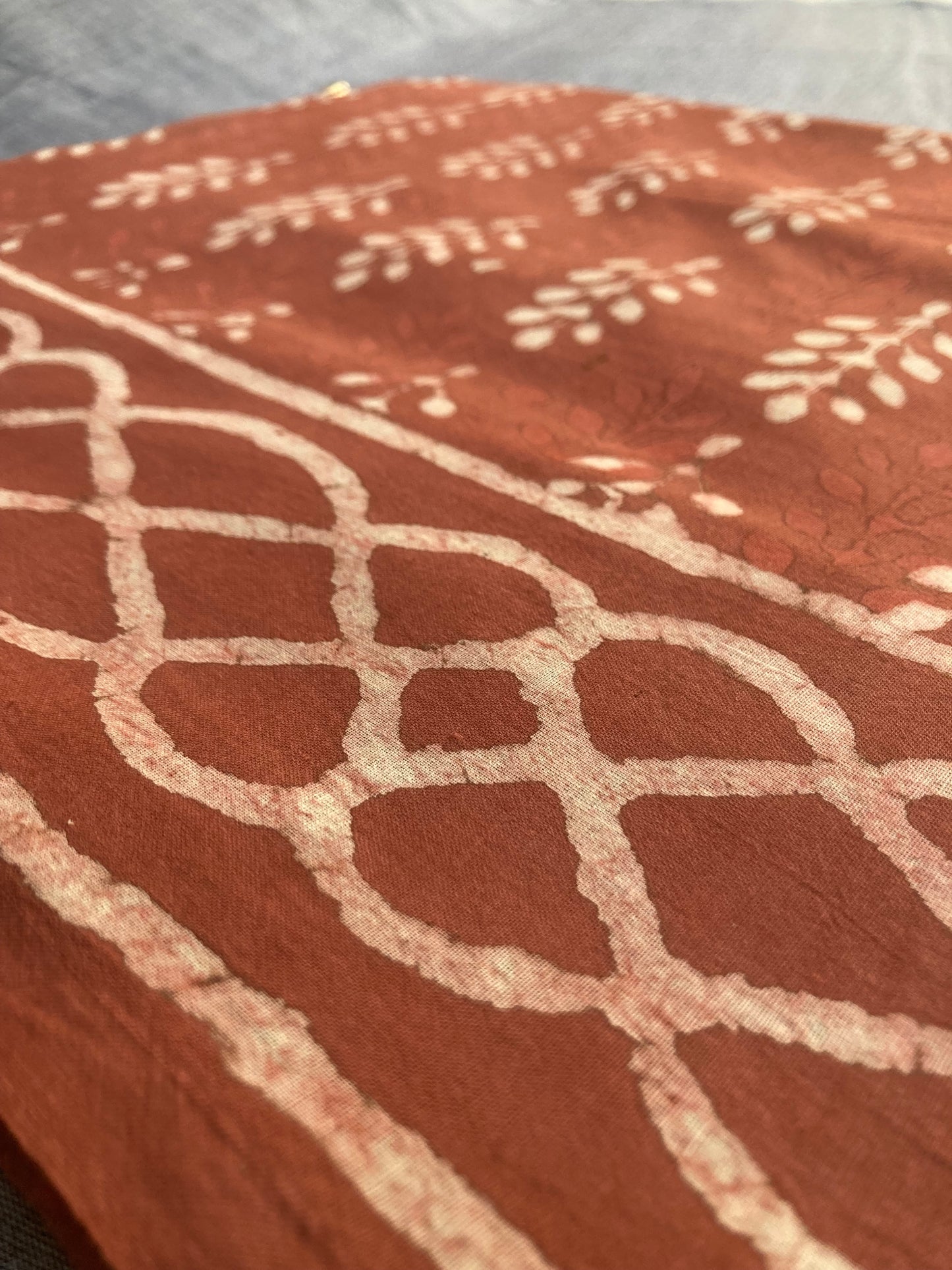 Vermilion Block Printed Cotton Saree