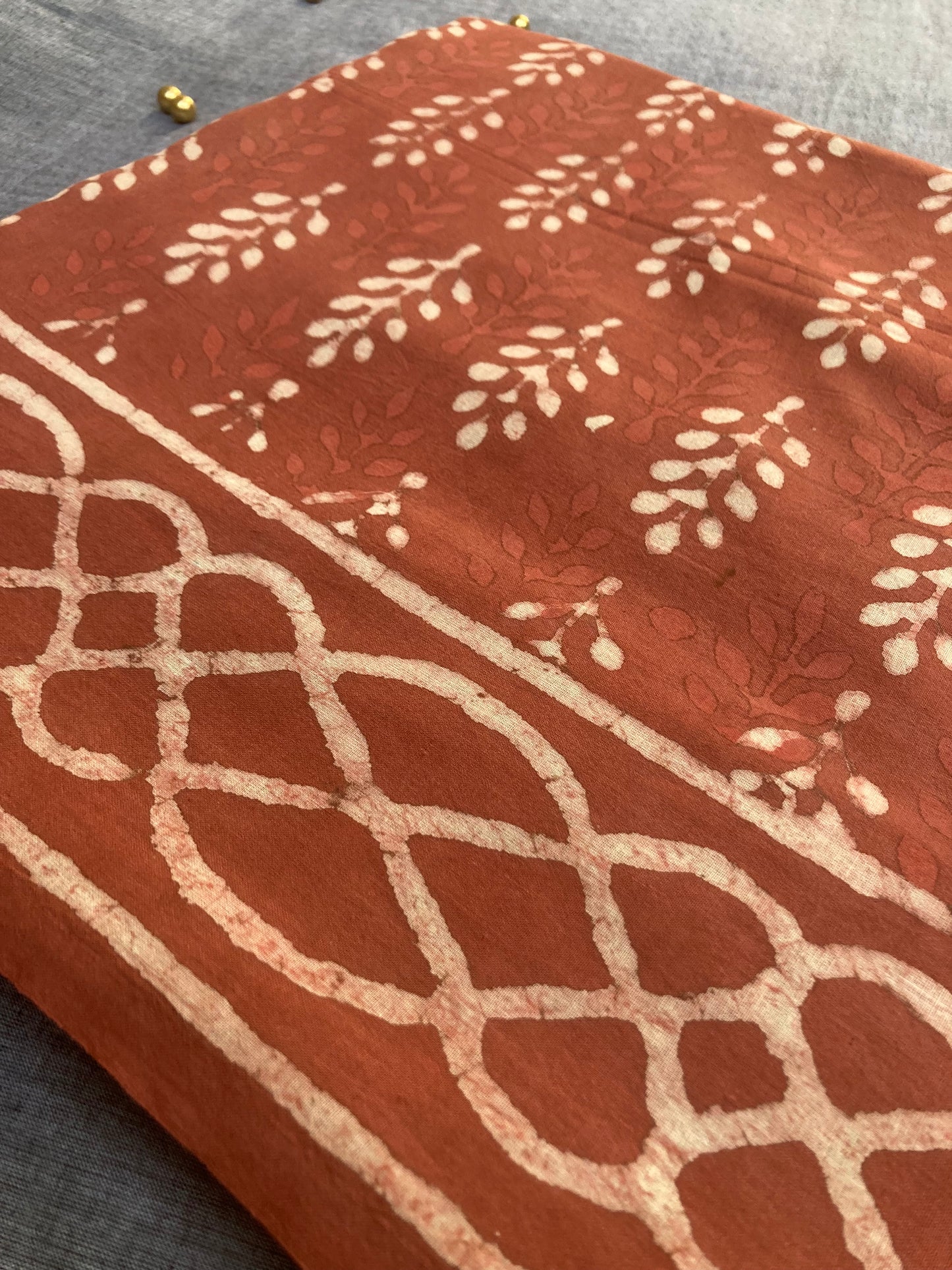Vermilion Block Printed Cotton Saree