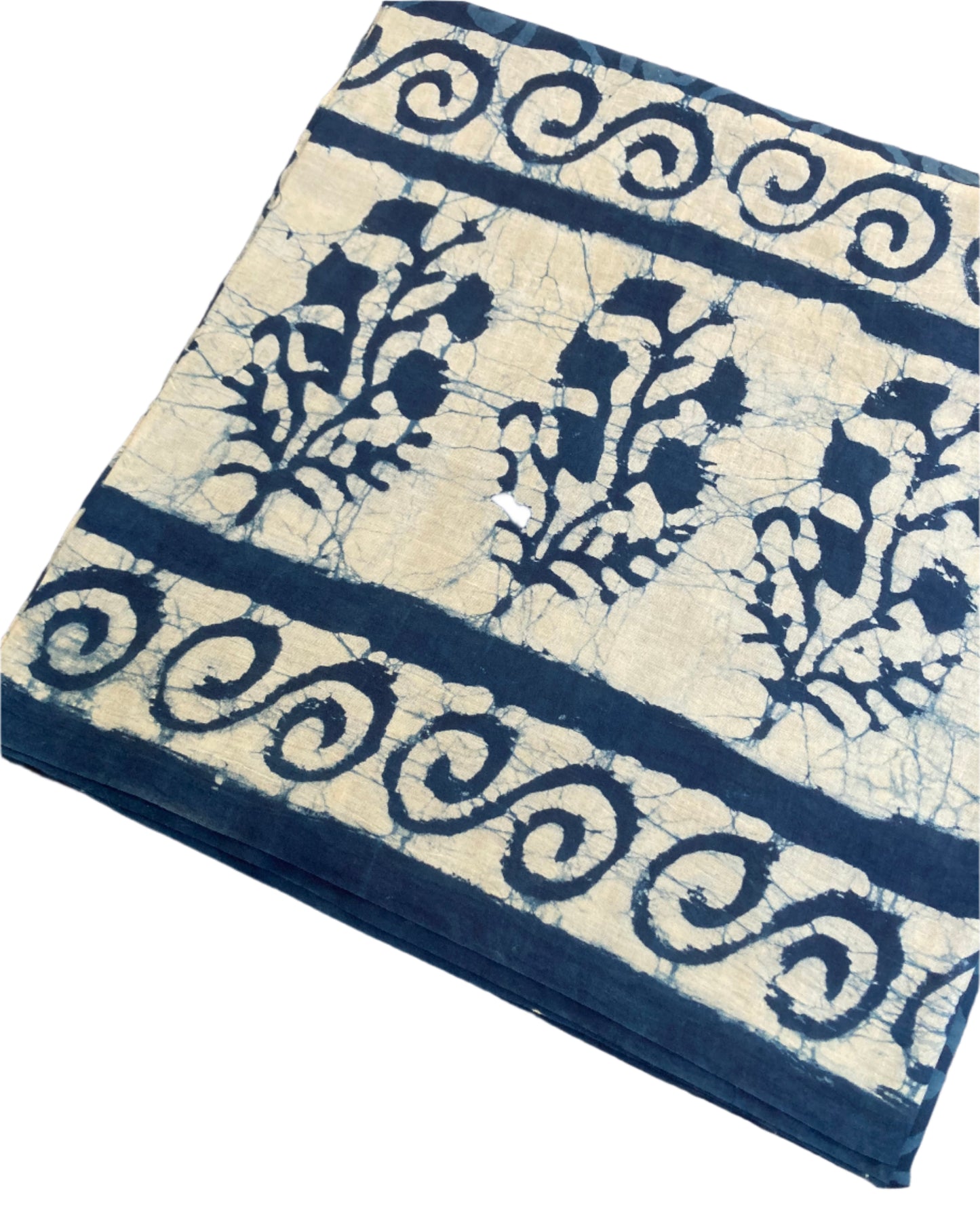 Indigo Block Printed Cotton Saree