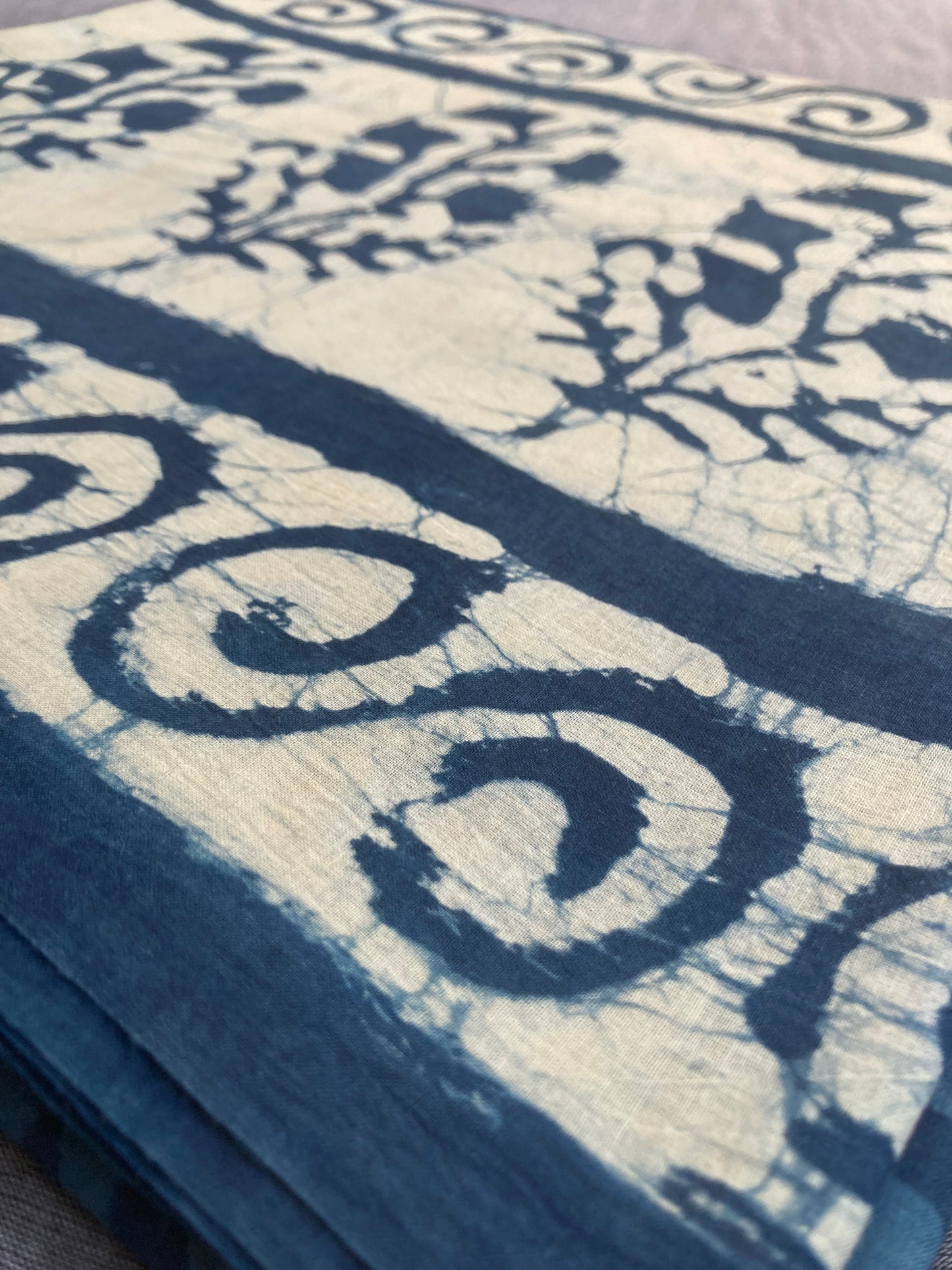 Indigo Block Printed Cotton Saree