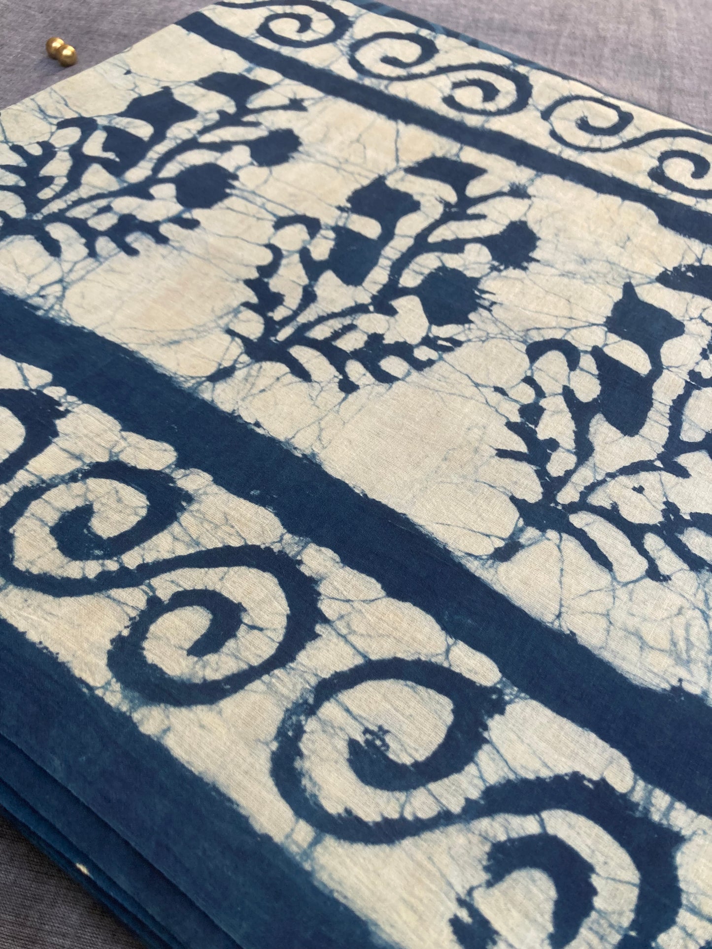 Indigo Block Printed Cotton Saree