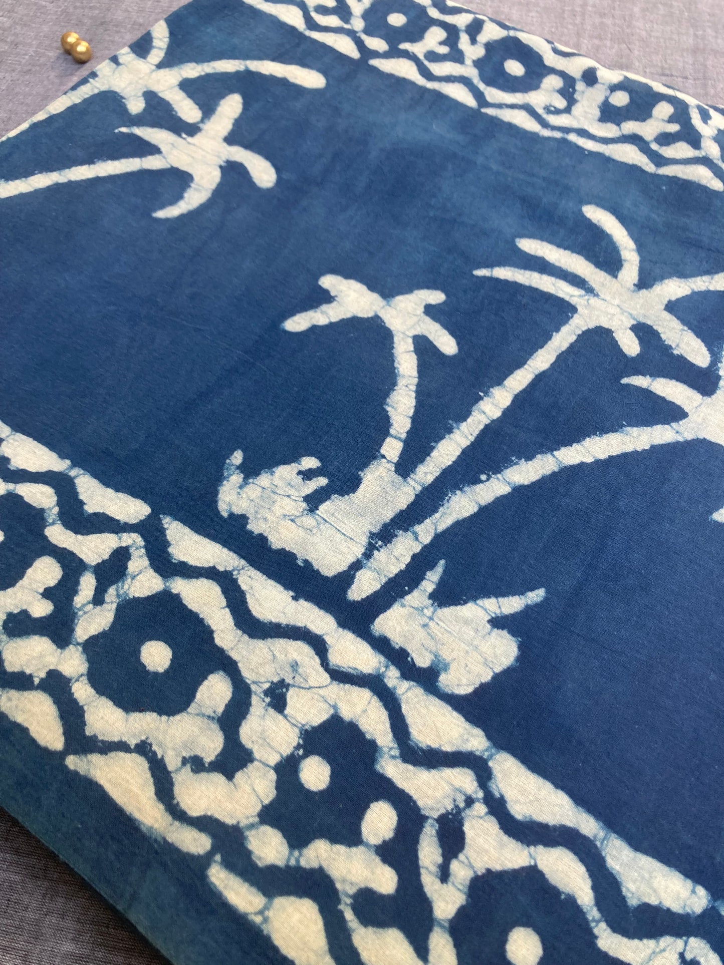 Indigo Block Printed Cotton Saree