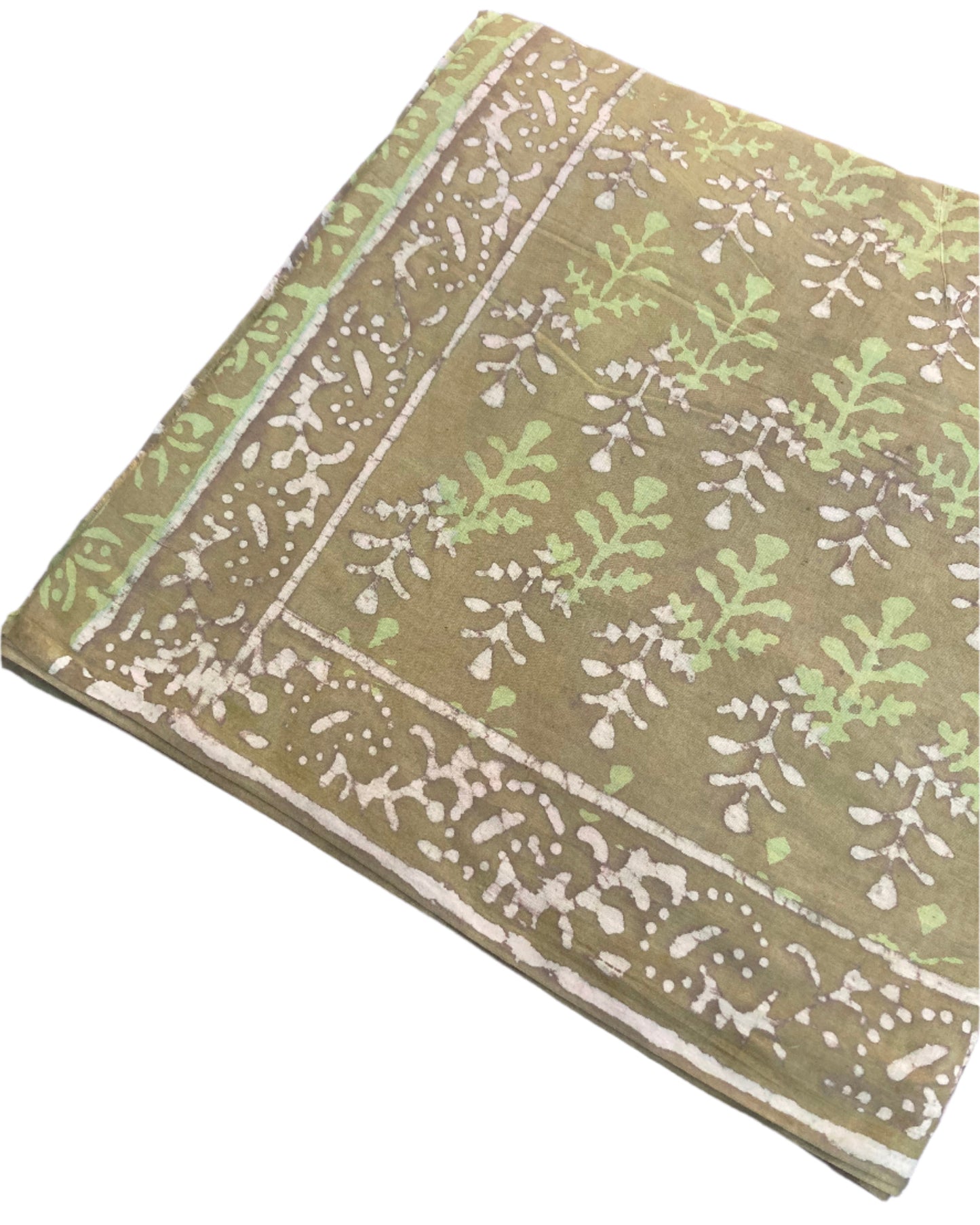 Apple Green Block Printed Cotton Saree