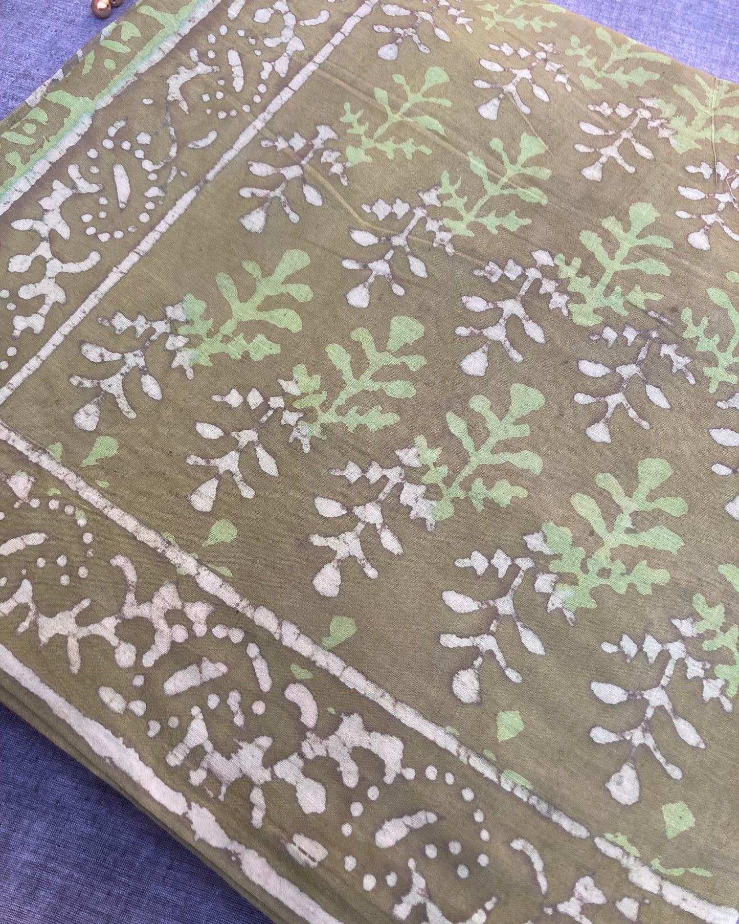 Apple Green Block Printed Cotton Saree