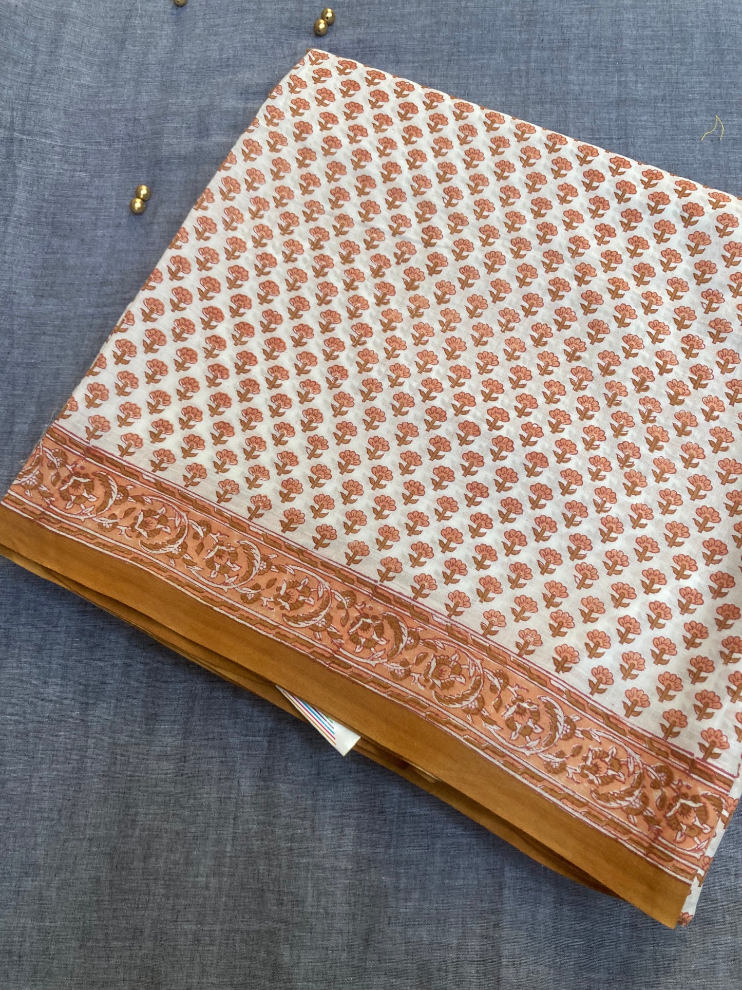 Tawny Block Printed Cotton Saree