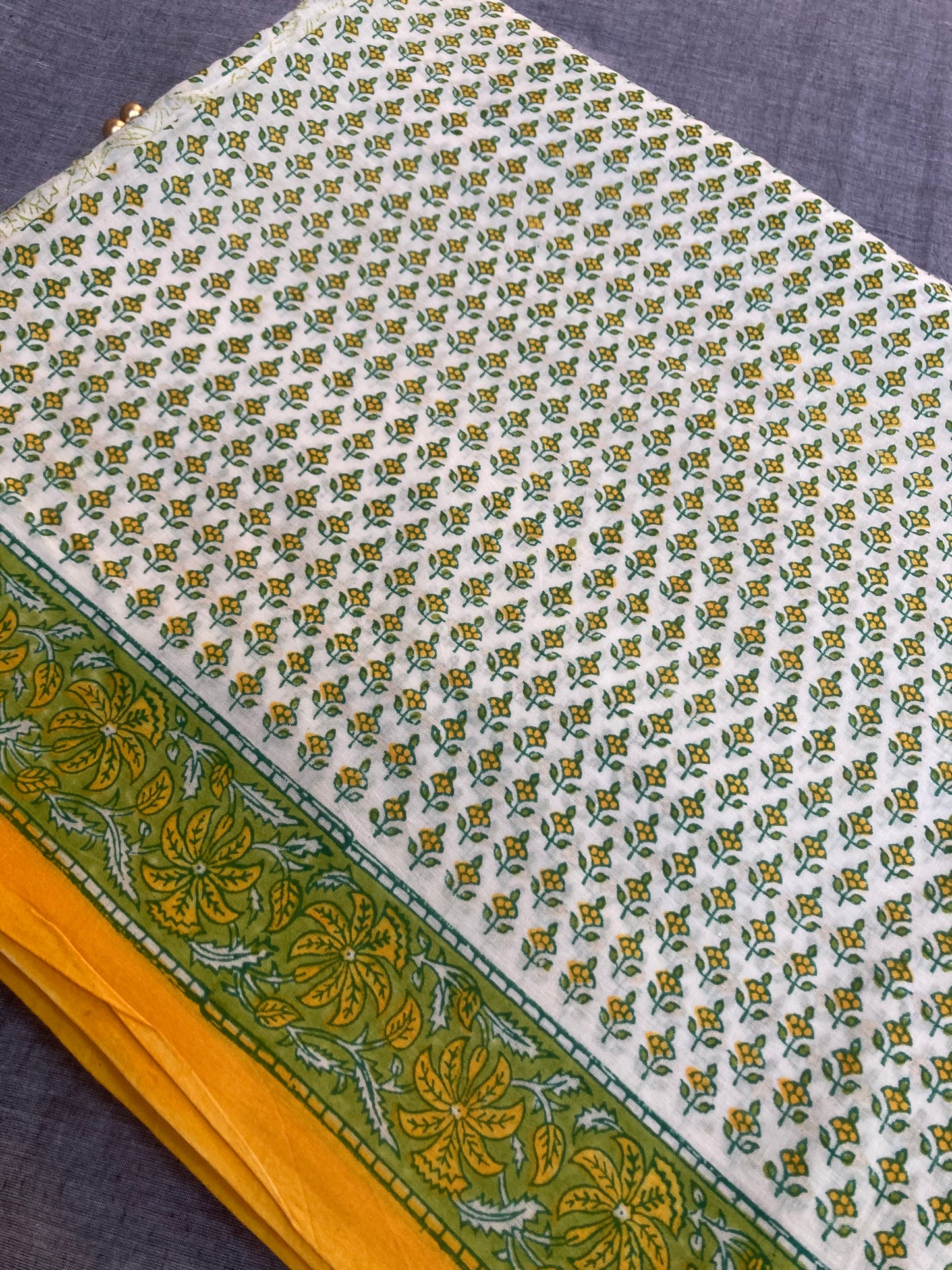 White Block Printed Saree