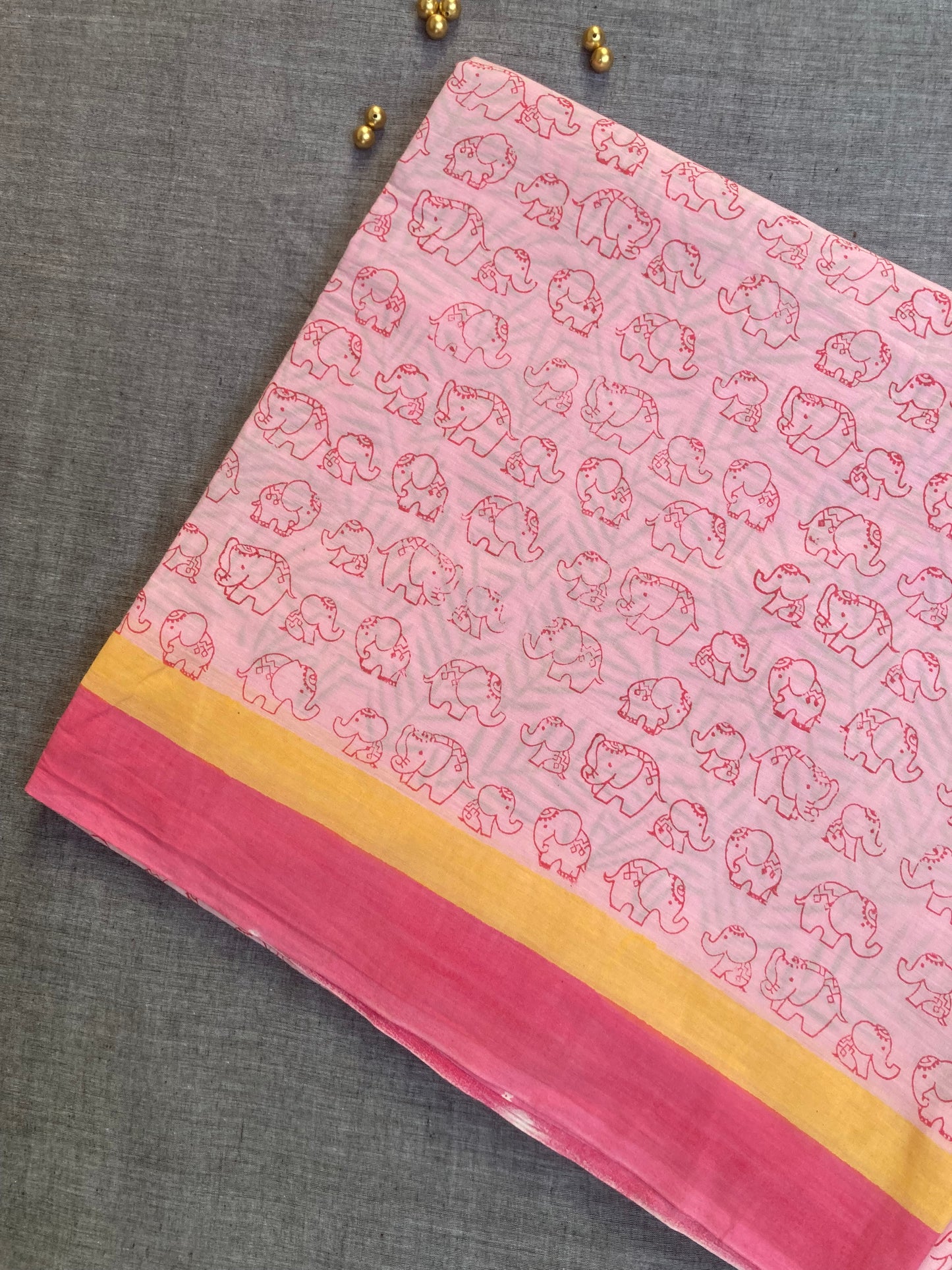 Baby Pink Block Printed Cotton Saree