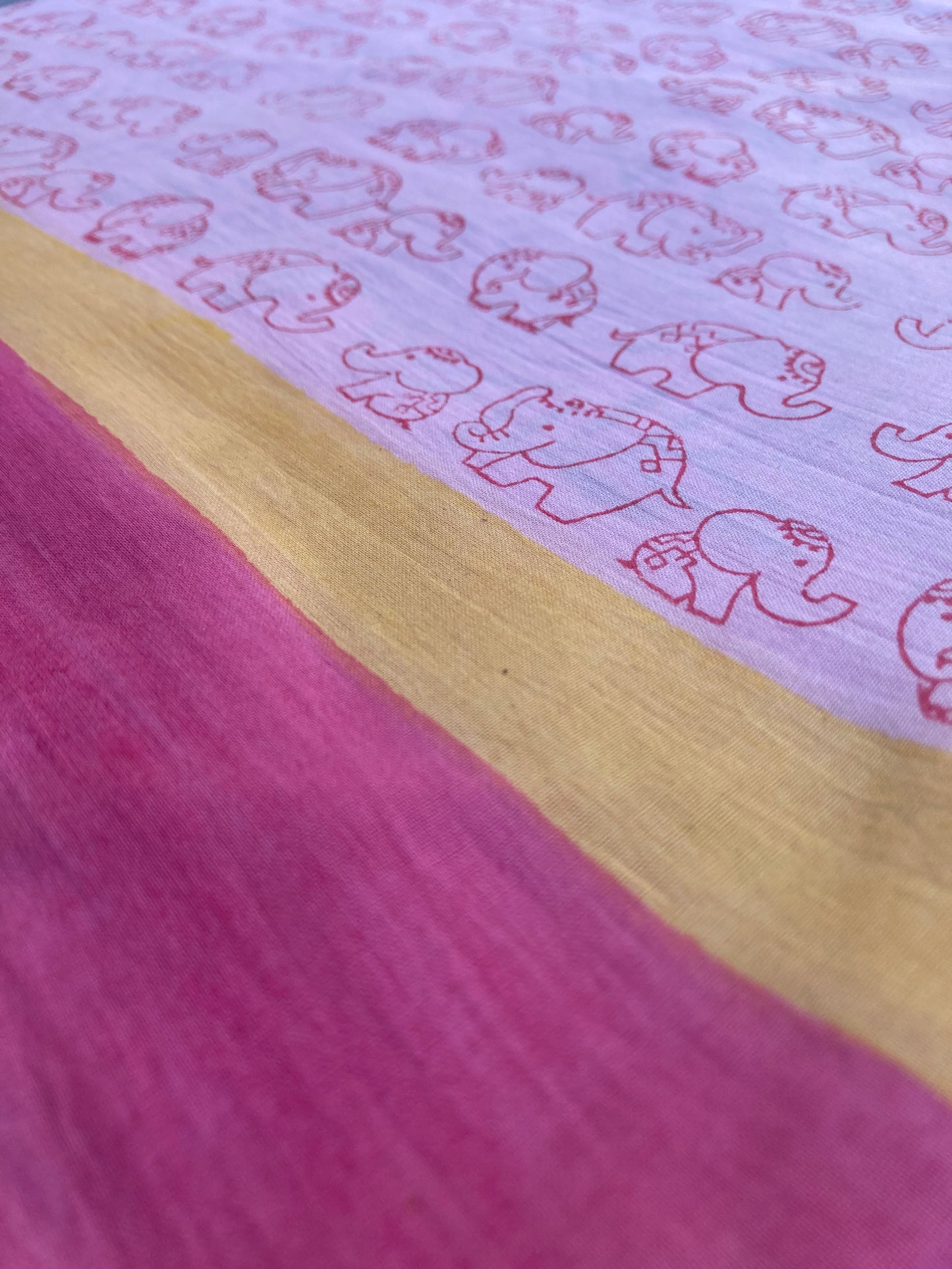 Baby Pink Block Printed Cotton Saree