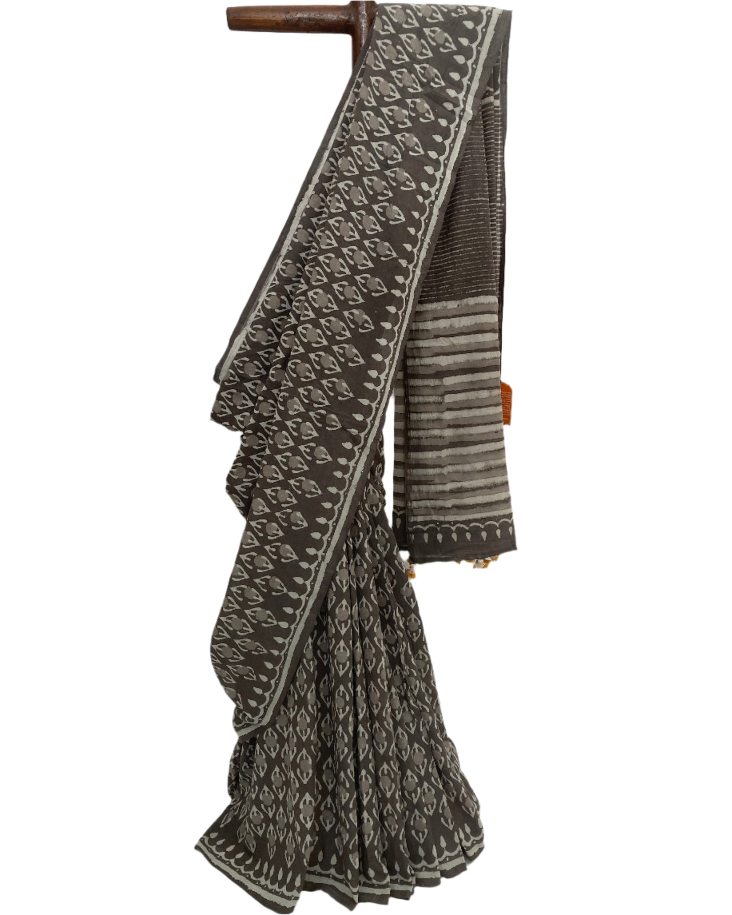 Gray Block Printed Cotton Saree