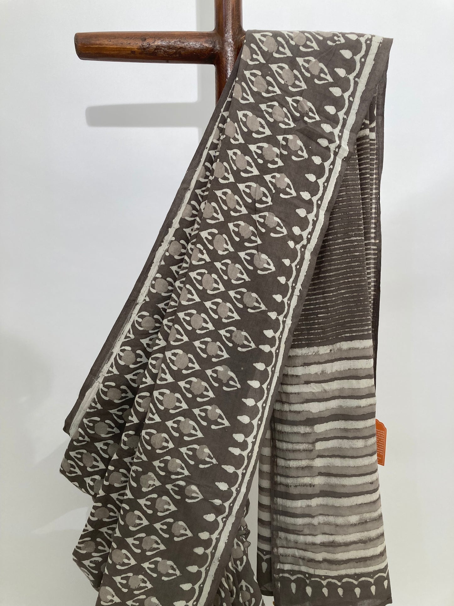 Gray Block Printed Cotton Saree