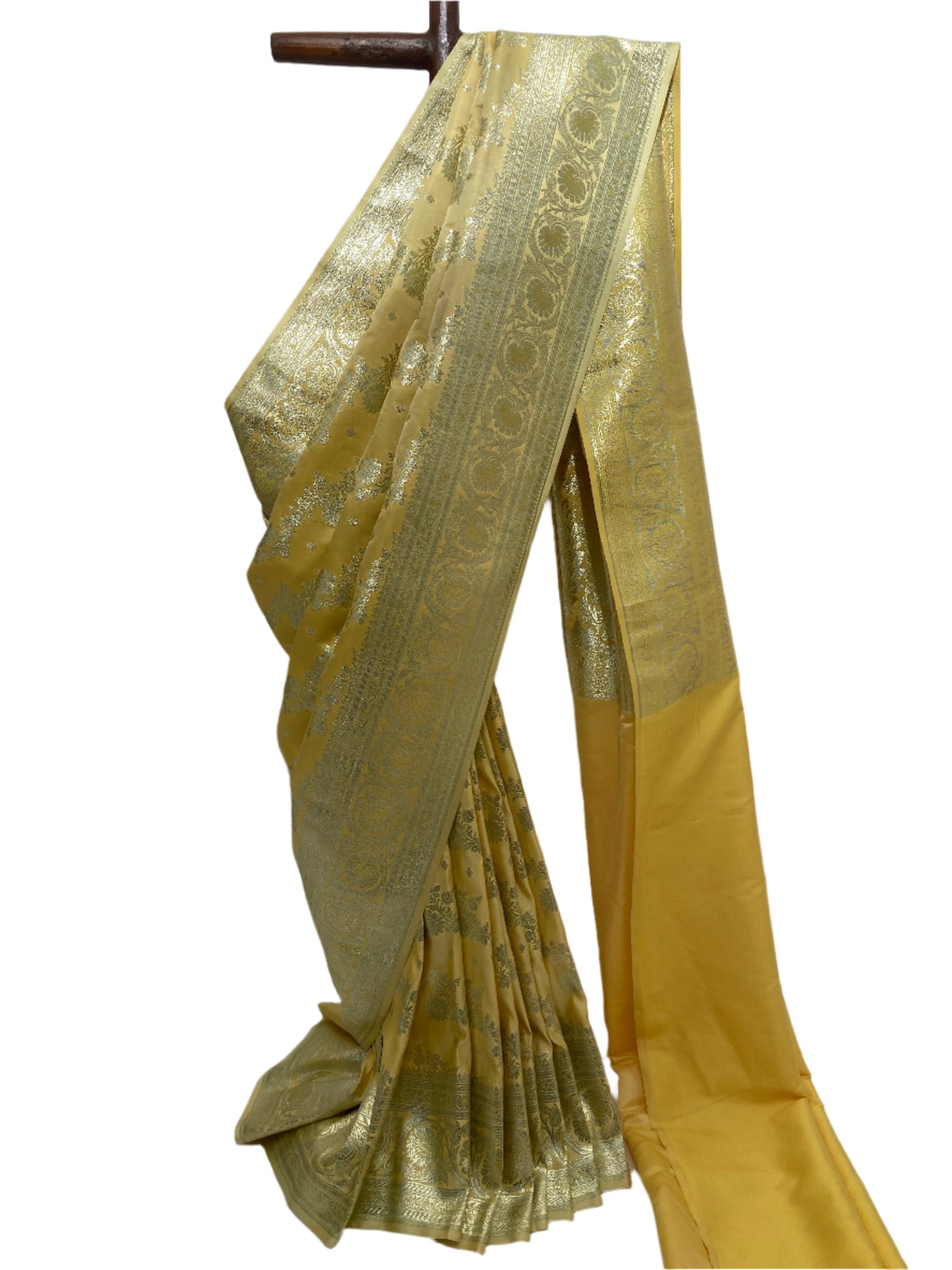 Canary Yellow Banarasi Satin Saree