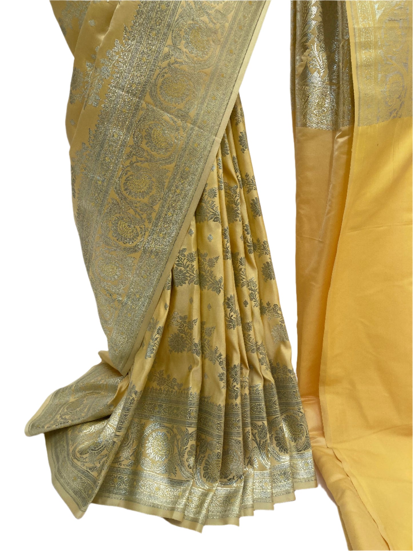 Canary Yellow Banarasi Satin Saree