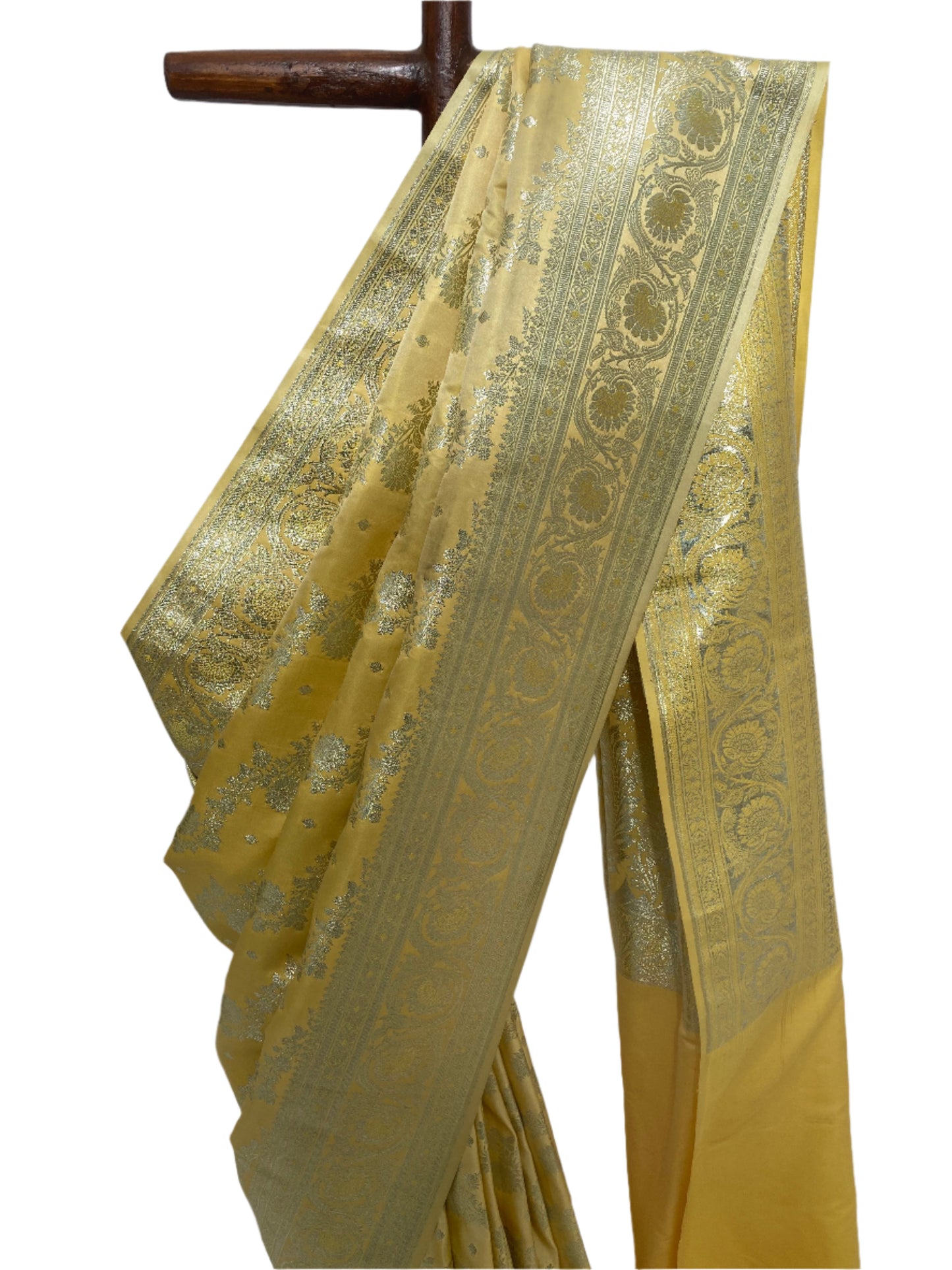 Canary Yellow Banarasi Satin Saree