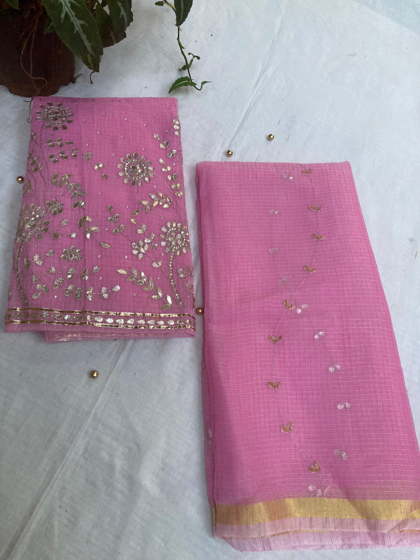 Baby Pink Kota Doria Dress Material