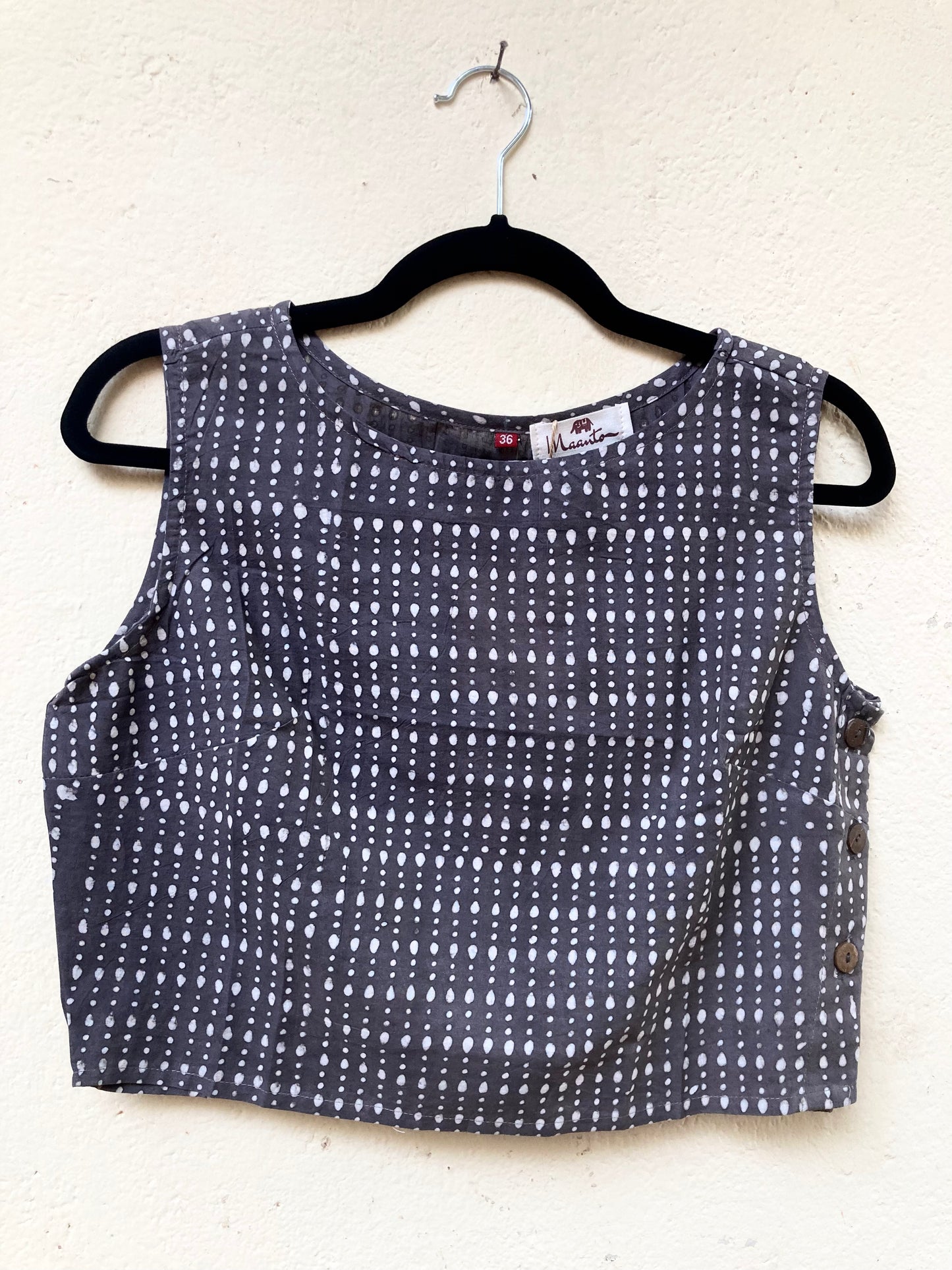 Cloud Grey Block Printed Cotton Blouse