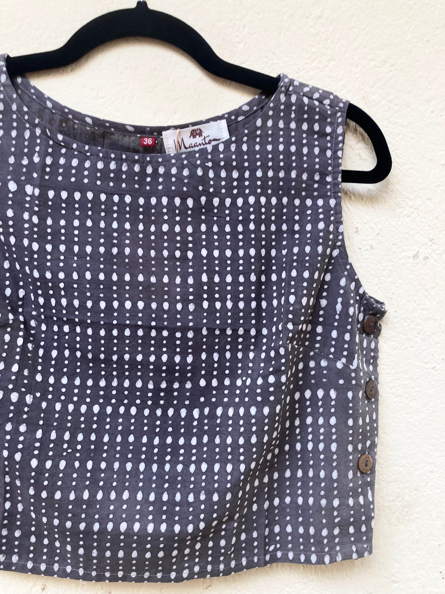 Cloud Grey Block Printed Cotton Blouse