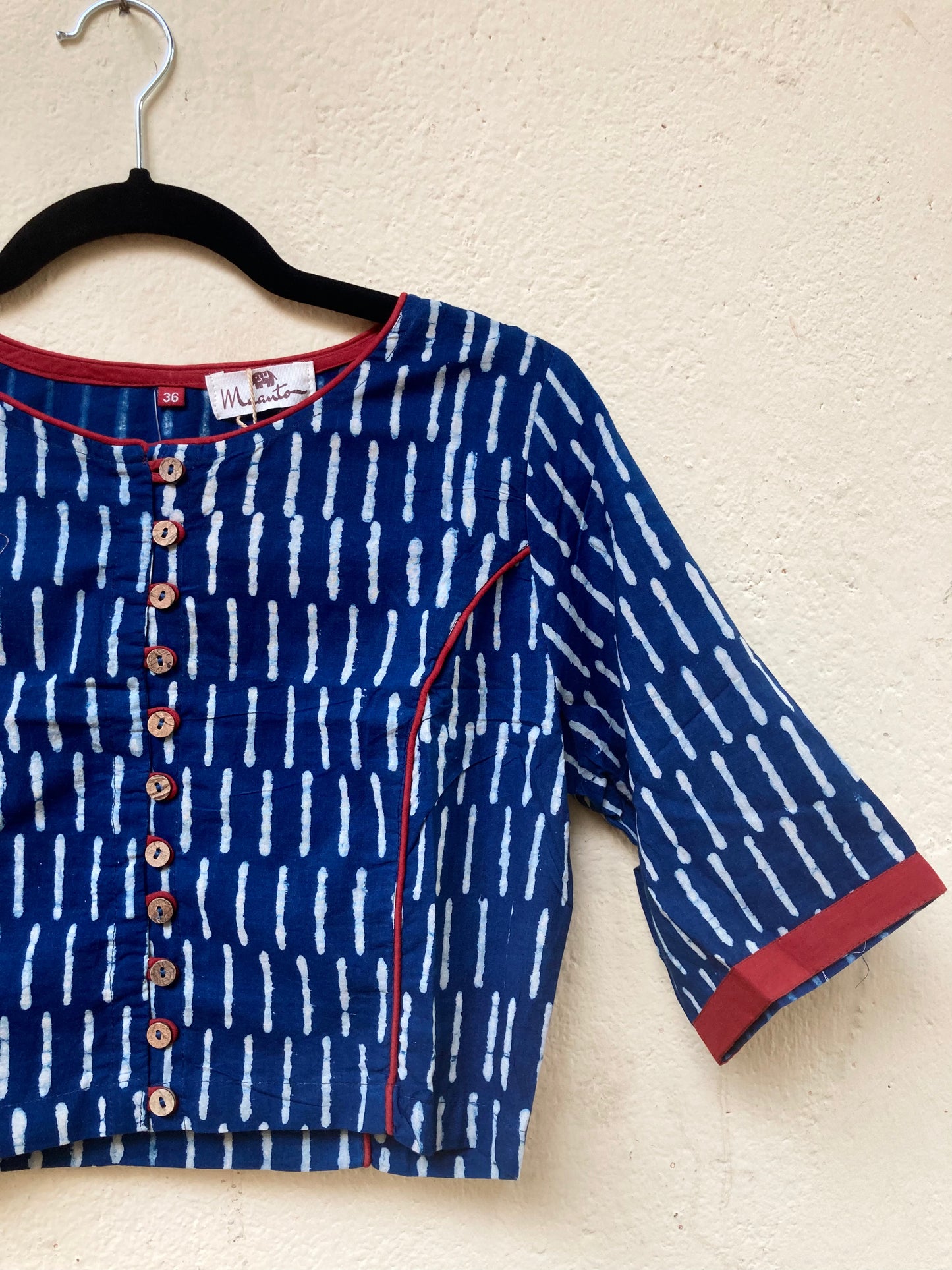 Blue Line Block Printed Cotton Blouse