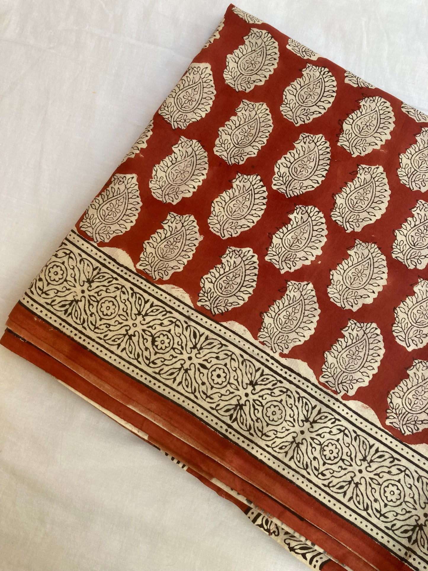 Maroon Block Printed Cotton Saree