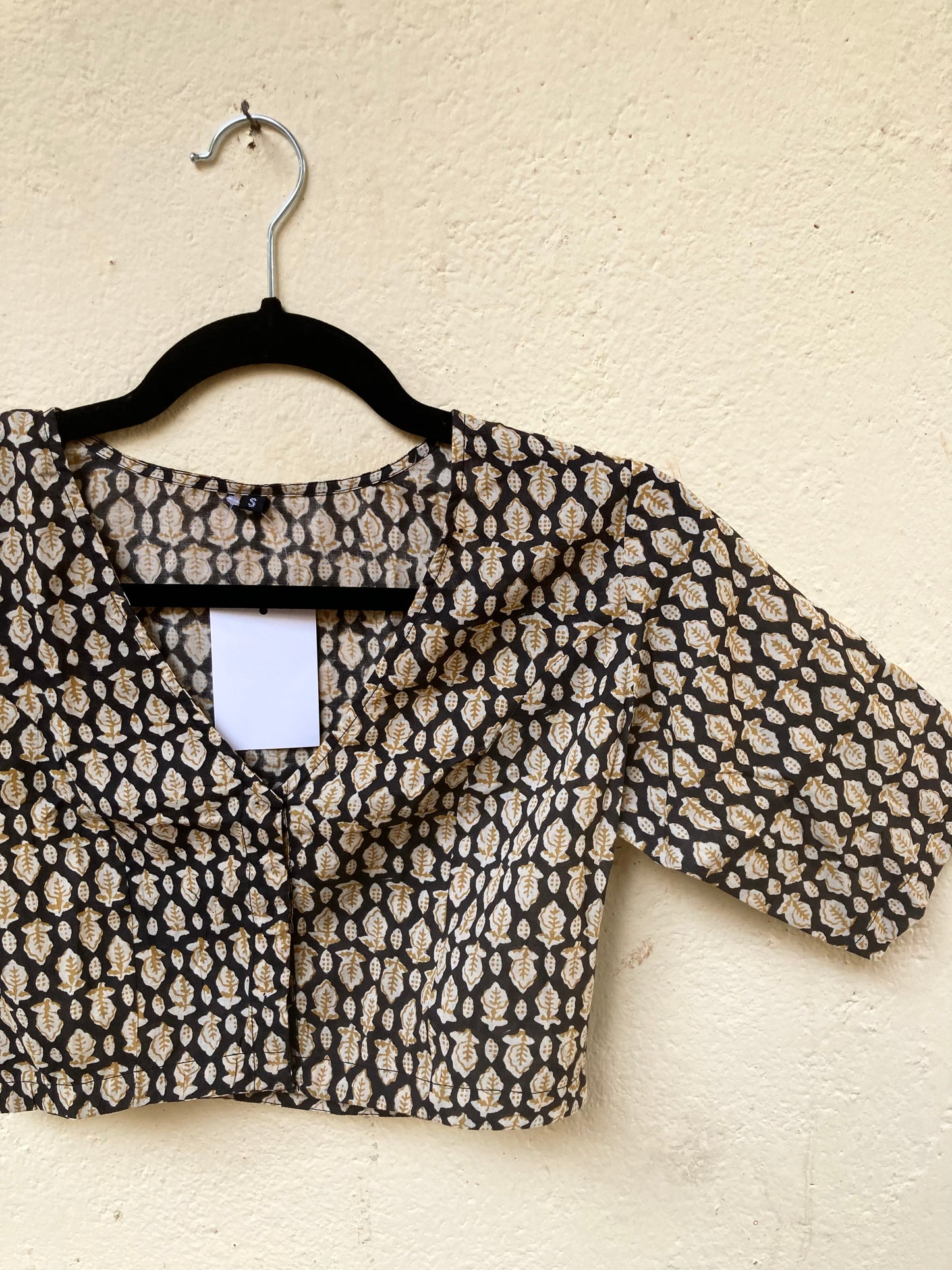 Black Block Printed Cotton Blouse
