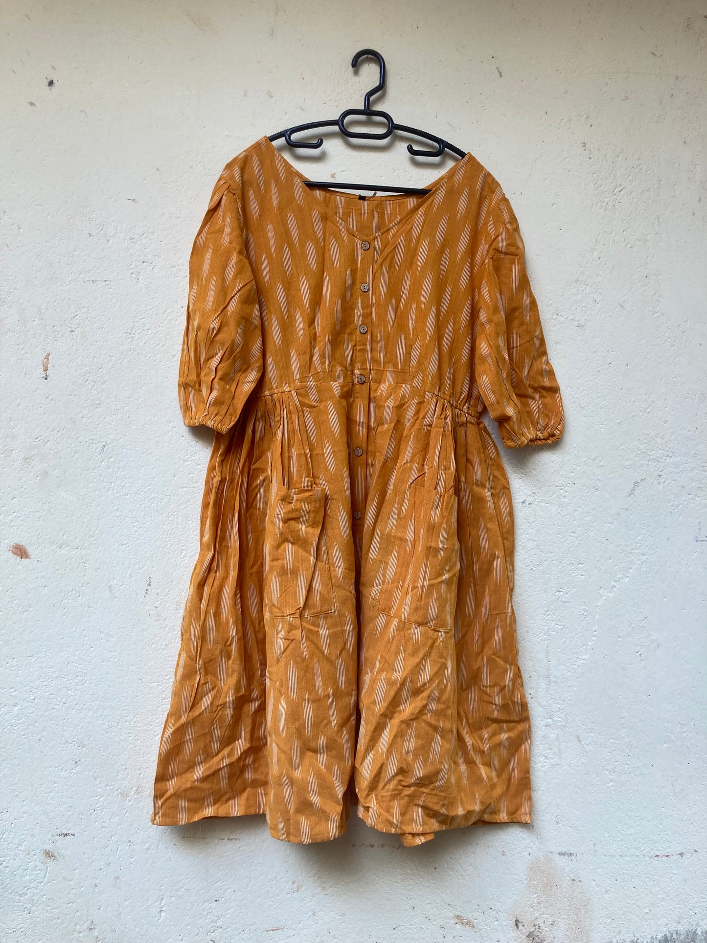 Saffron Yellow short Ikkat Dress