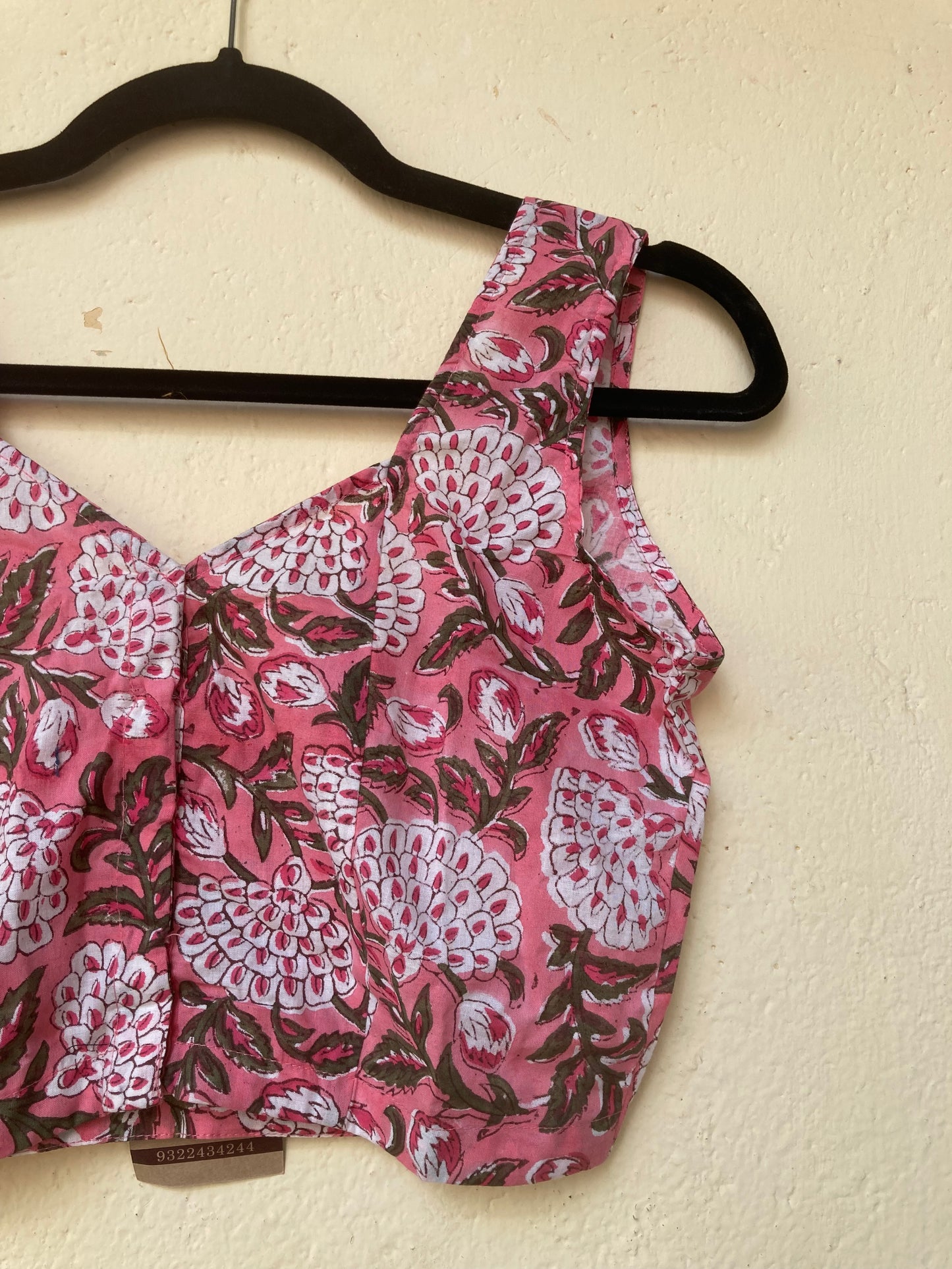 Baby Pink Block Printed Cotton Blouse