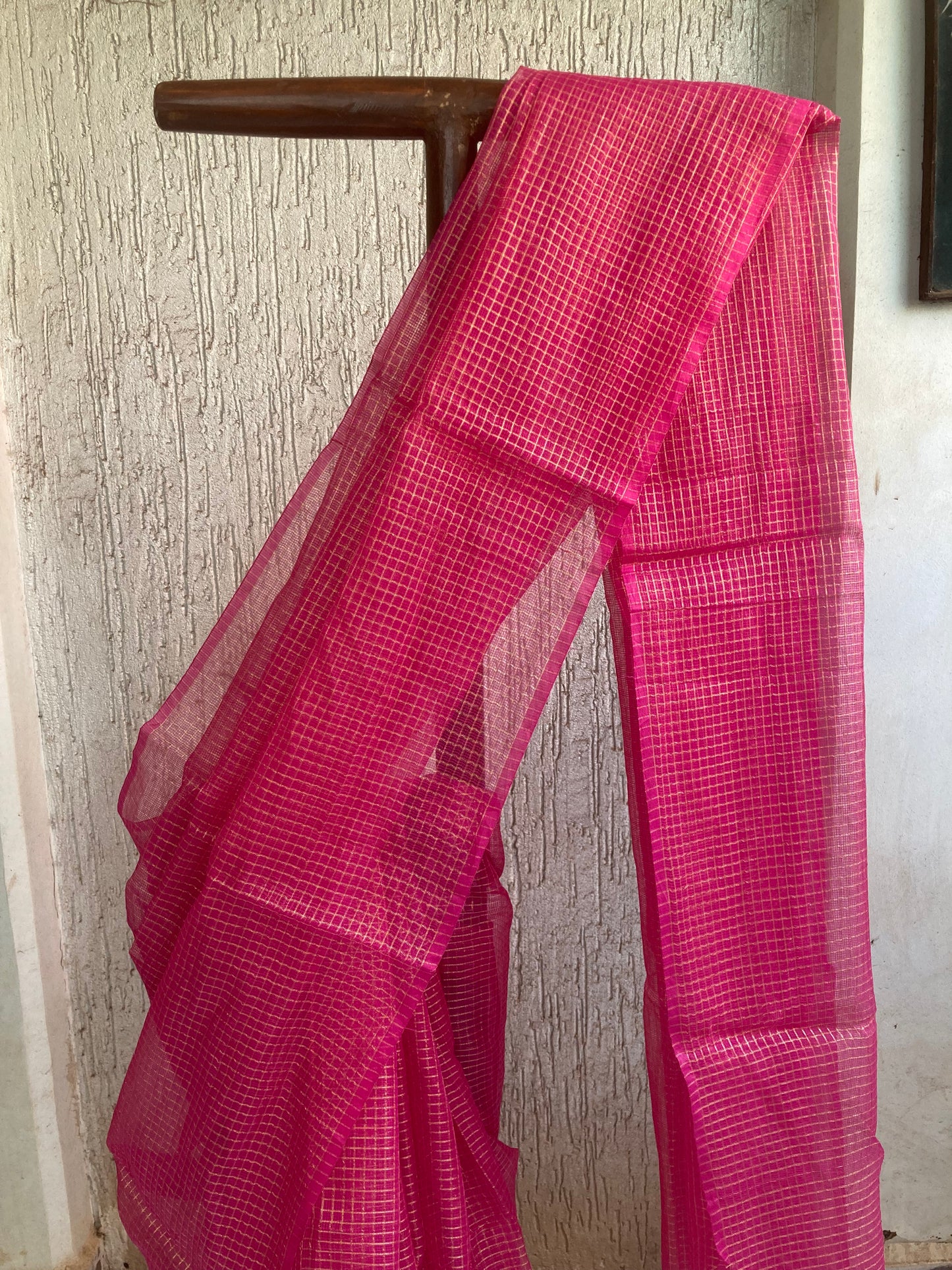Hot Pink Plain Kota Doria Saree