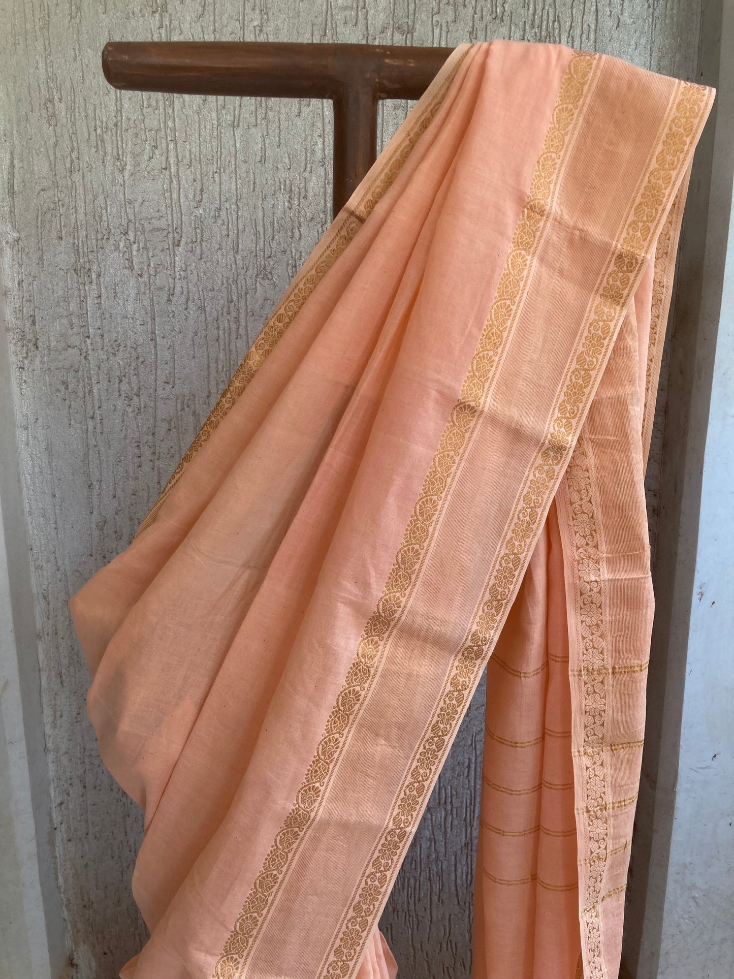 Creamy Peach Plain sungudi sari